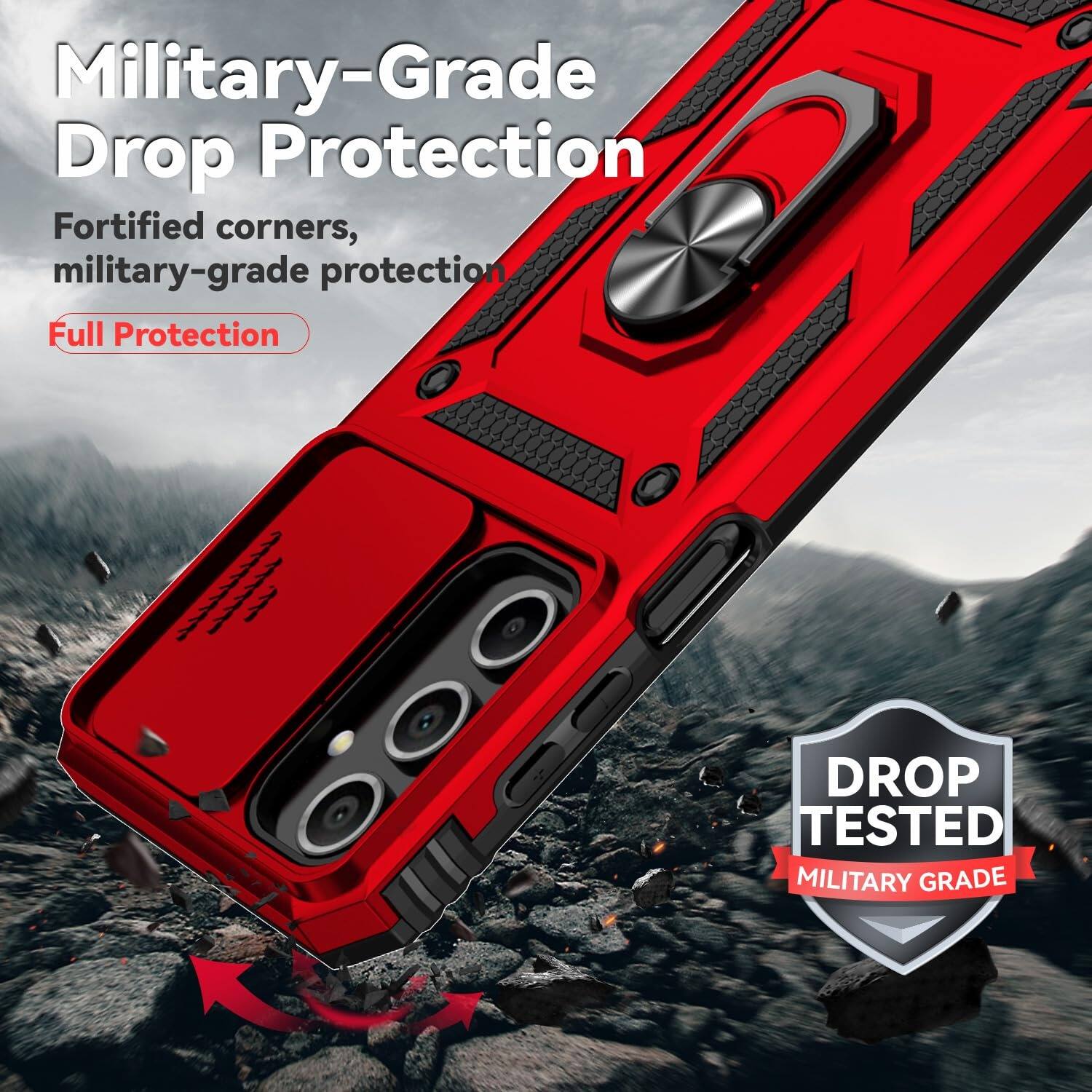 Military-Grade Drop Protection  
Fortified corners, military-grade protection  
Full Protection  

DROP TESTED MILITARY GRADE
