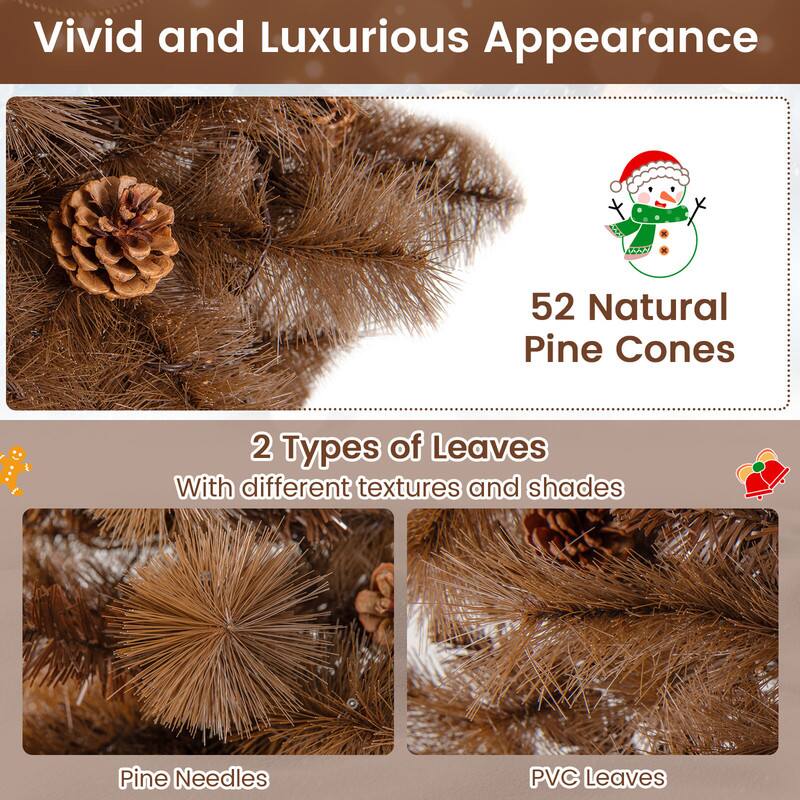 Vivid and Luxurious Appearance

52 Natural Pine Cones

2 Types of Leaves With different textures and shades

Pine Needles

PVC Leaves