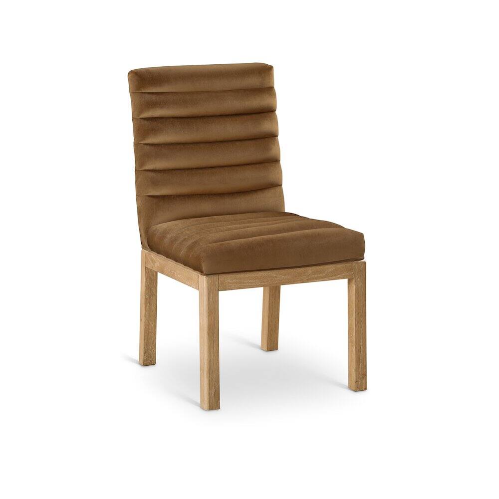 Front. Meridian Furniture - Evelyn Saddle Velvet Dining Chair - Brown.