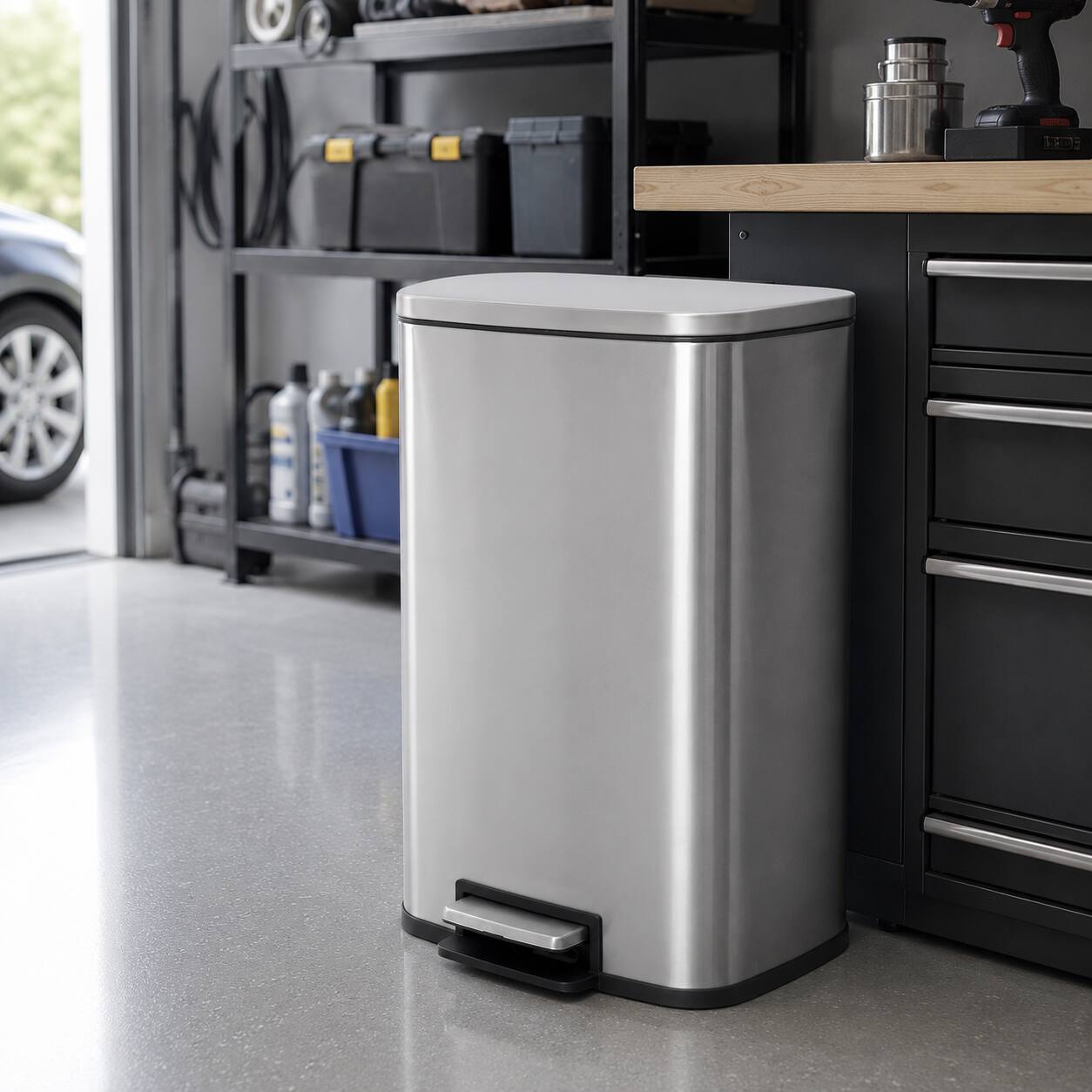 Alt View 2. SIMPLYKLEEN - Simplykleen 50L (13 Gallon) Rectangular Stainless Steel Step Trash Can, Soft Close Lid, Removable Inner Bucket Kitchen - Silver.