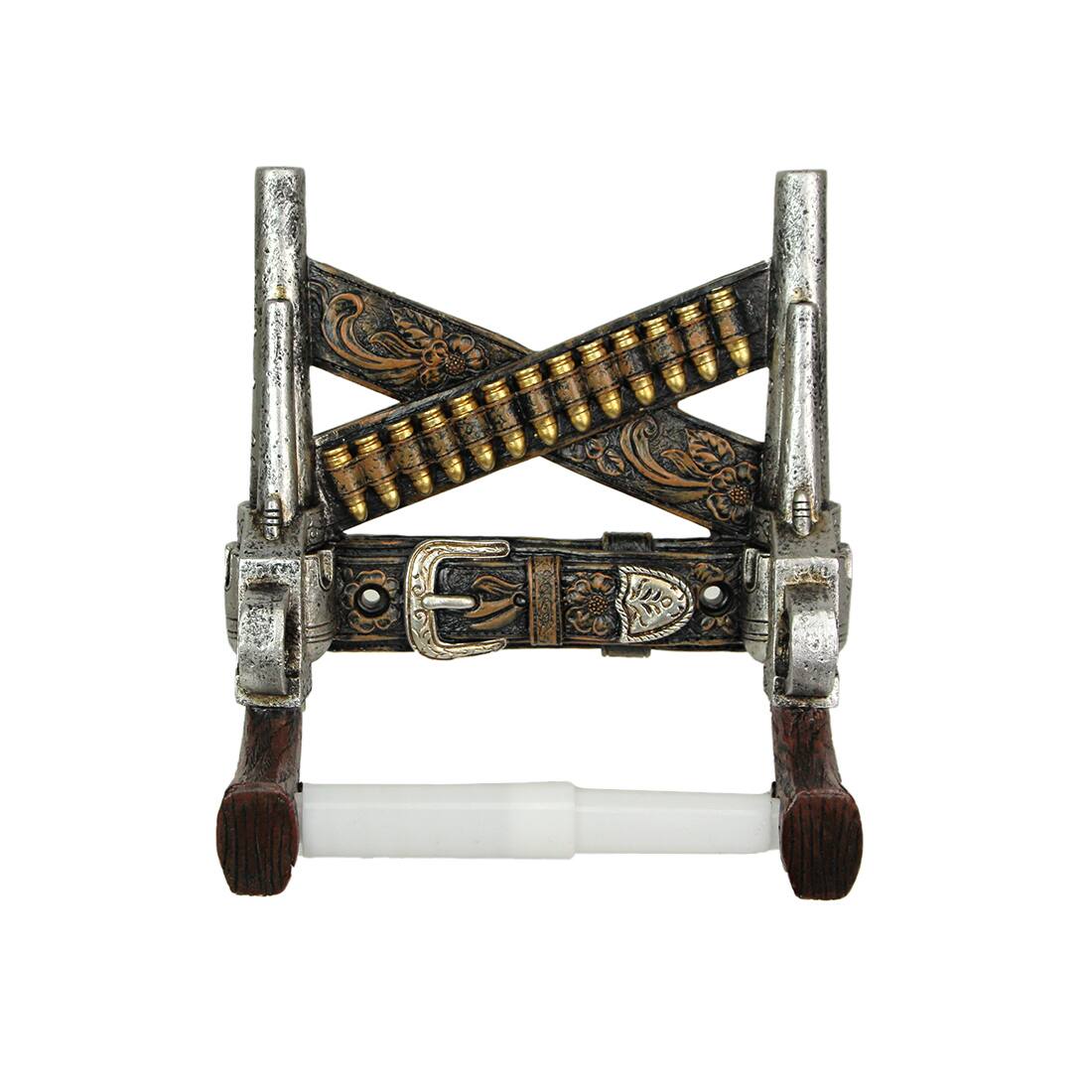 Alt View 1. Zeckos - Wild West Gunslinger Holster Toilet Paper Holder Double Pistol Western Cowboy - Multicolored.