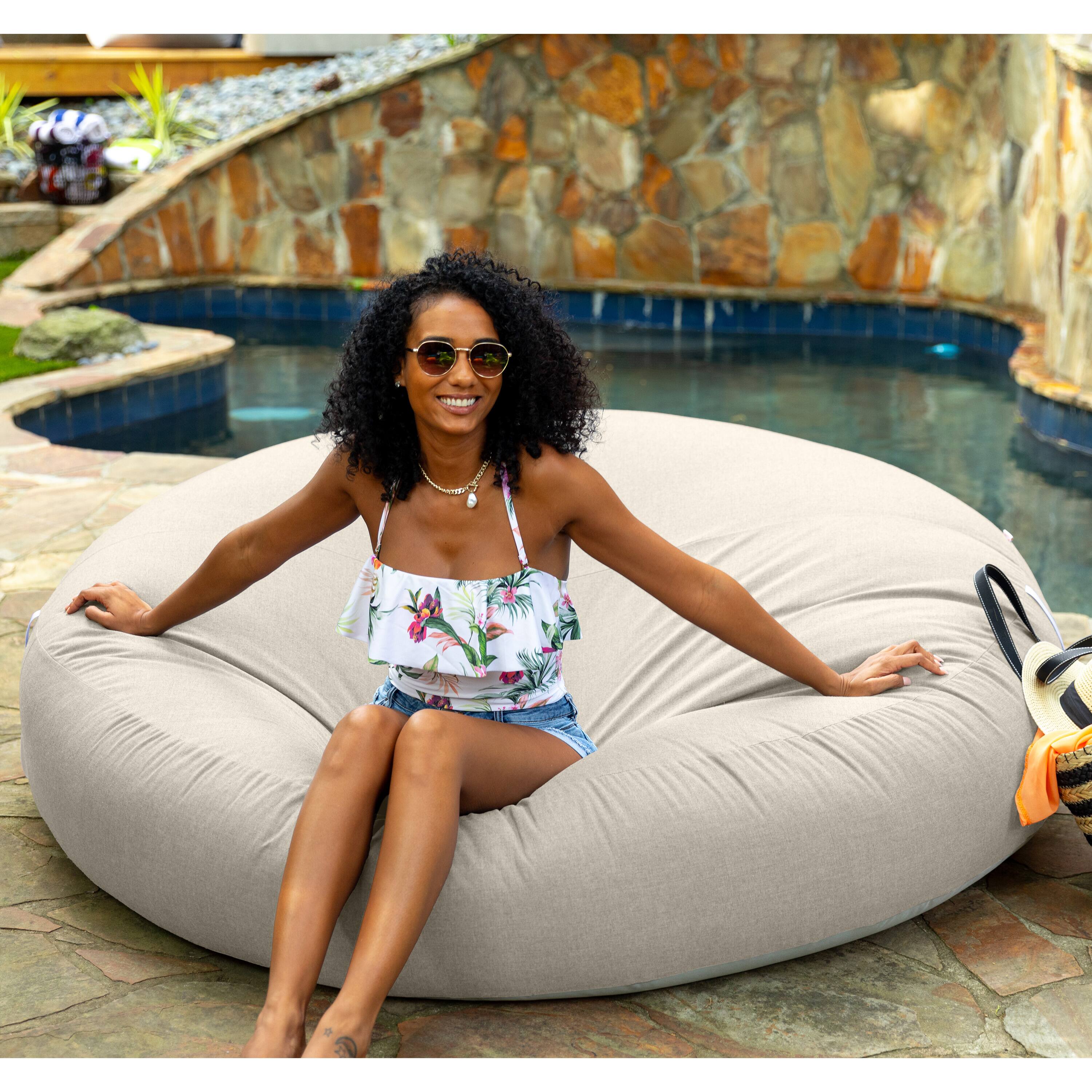 Back. Jaxx - Coza Cocoon Sun Bed - Giant Outdoor Round Lounge for Resort Style & Beachfront Relaxation - Sunbrella, Flax - Flax.