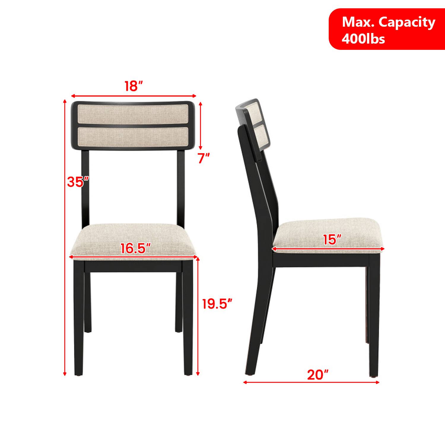 Max. Capacity 400lbs  
18"  
7"  
35"  
16.5"  
15"  
19.5"  
20"