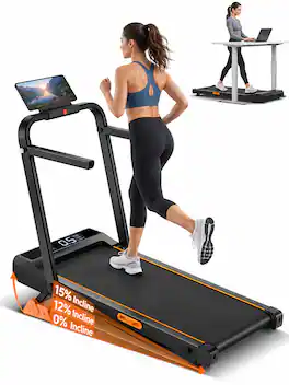 ROBORE - X5F Portable Folding Treadmill for Home Office-15% Incline, 6.3 MPH 3HP Quiet Motor, LED Display, Remote Control, 350lbs - Black