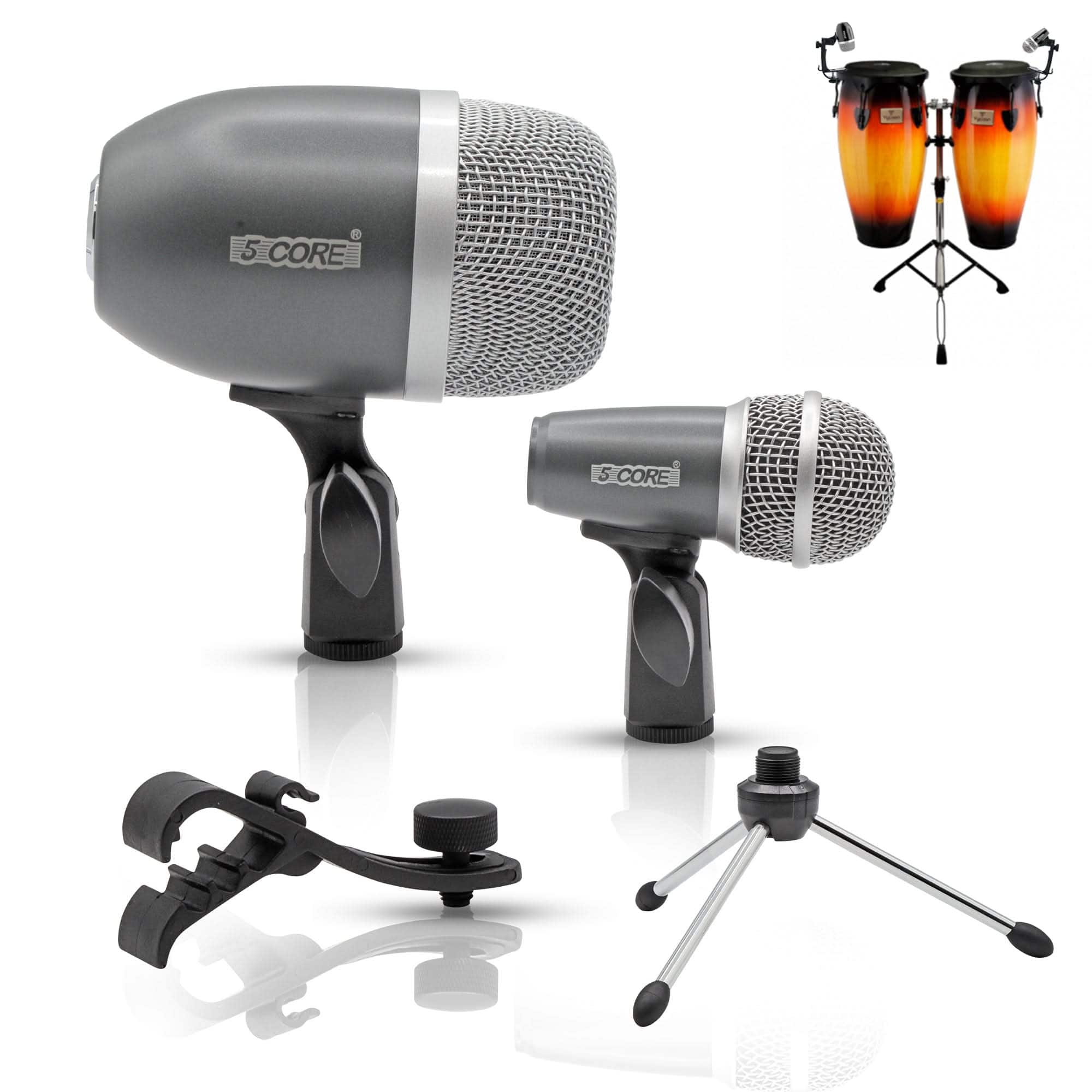 5 CORE - Conga Mic Snare Tom Microphone Drum Kit Condenser XLR Instrument Mics - Gray