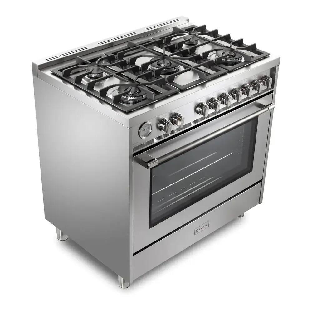 Angle. Verona - Verona Prima 36" Gas Range with 5 Sealed Burners in Stainless Steel - Stainless Steel.