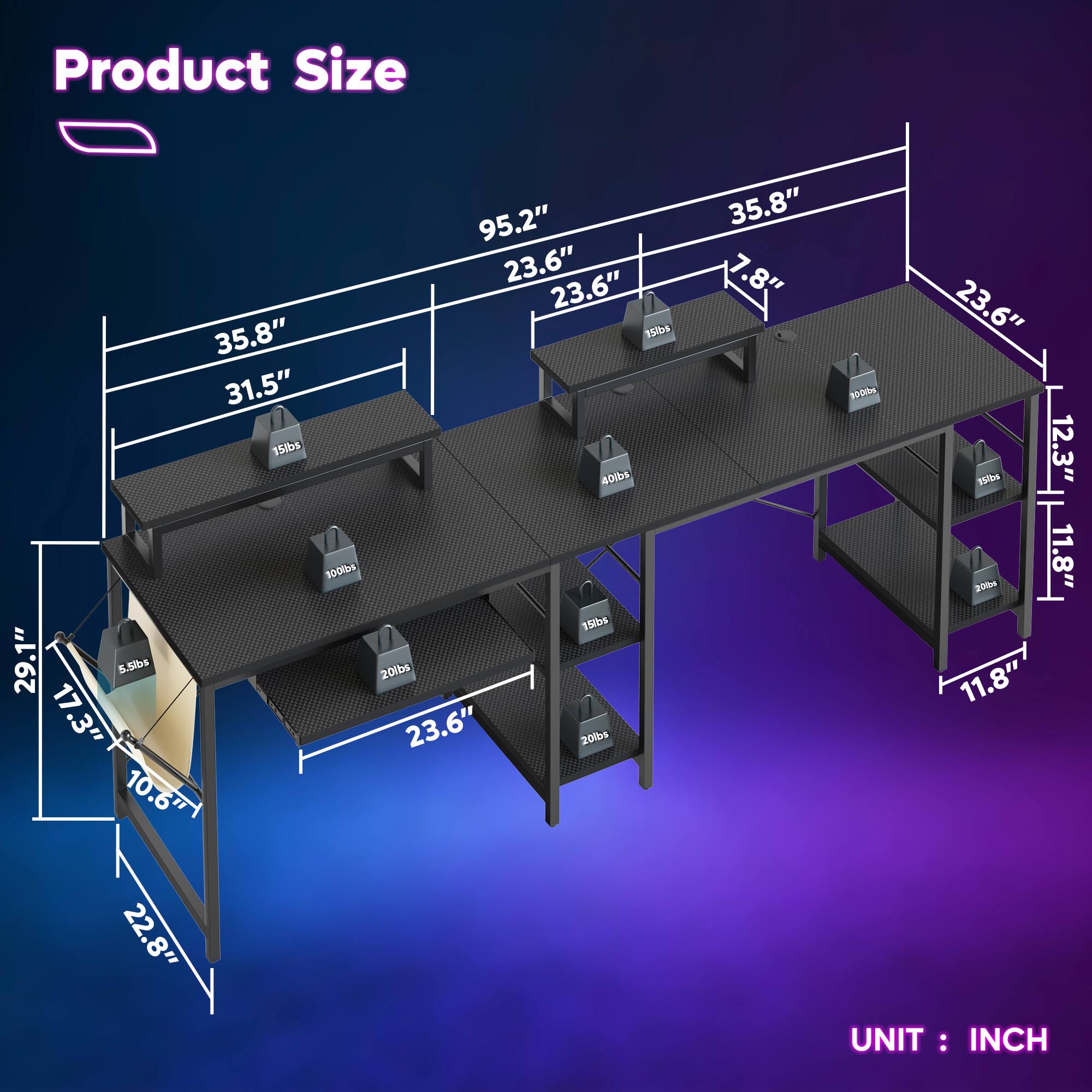 Product Size: 95.2" x 23.6" x 23.6"
Edition: 31.5"
Weight: 40lbs
Number of Bags: 158bs

Product Size: 29.1" x 5.5lbs
Weight: 20lbs

Product Size: 17.3" x 23.6" x 20lbs

Product Size: 10.6" x 10.6" x 1 22.8" x 35.8" x 7.8"
Weight: 10lbs

Product Size: 11.8" x 11.8" x 11.8"
Weight: 11.8lbs

Unit: Inch