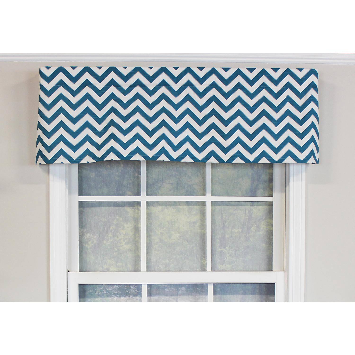 Angle. RLF Home - RLF Home Zig-Zag Tailored 100% Cotton with Fully Lined 3" Rod Pocket Valnance for Windows 50" x 14" Blue - Blue.