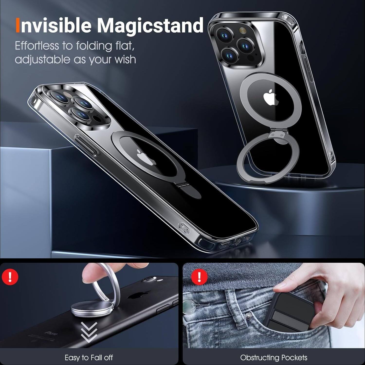 Invisible Magicstand, Effortless to folding flat, adjustable as your wish, Easy to Fall off, Obstructing Pockets