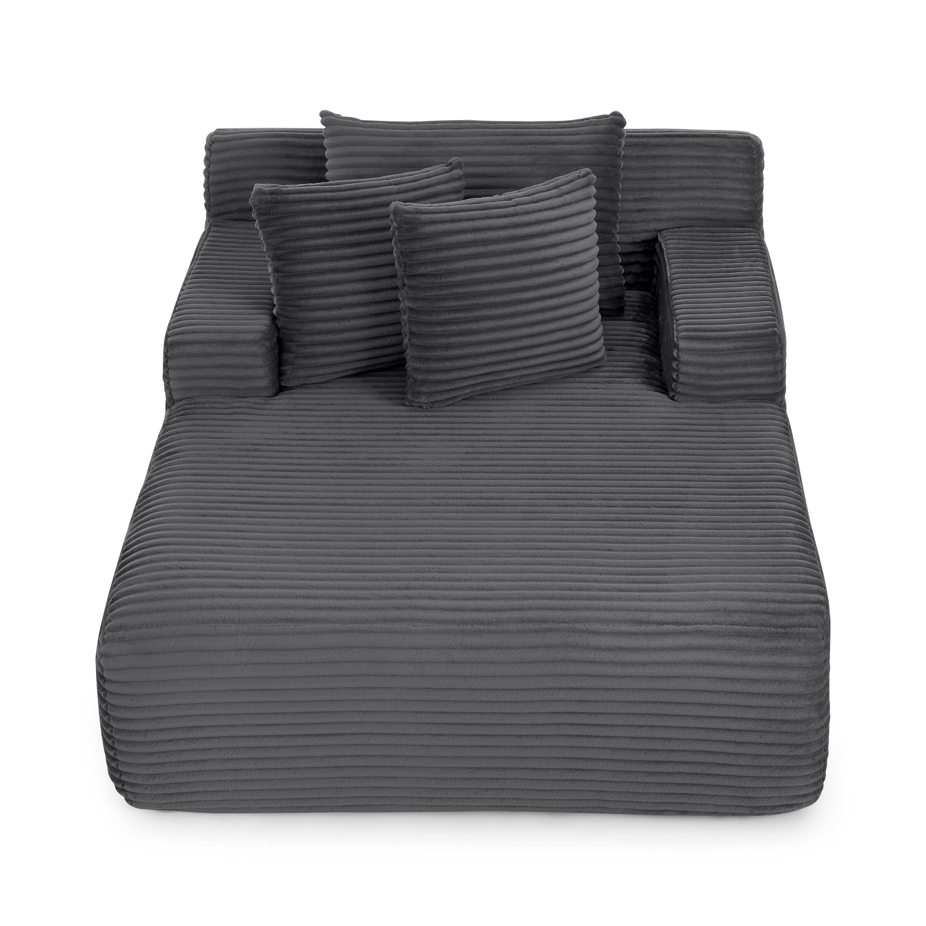 Alt View 5. Trinkets Crazed - 50" Corduroy Chaise Lounge Chair Indoor, Oversized Sleeper Chair Single Lazy Sofa Lounge Chair, Modern Reading Chair - Dark Gray.