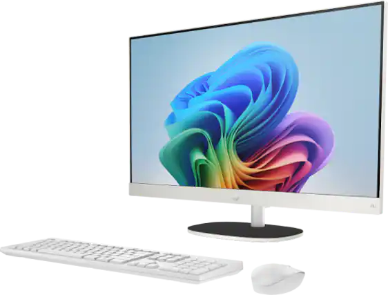 Front. HP - HP Essential All-in-One Computer 23.8" FHD AMD Ryzen AI 5, 16 GB;512 GB SSD - Shell white.