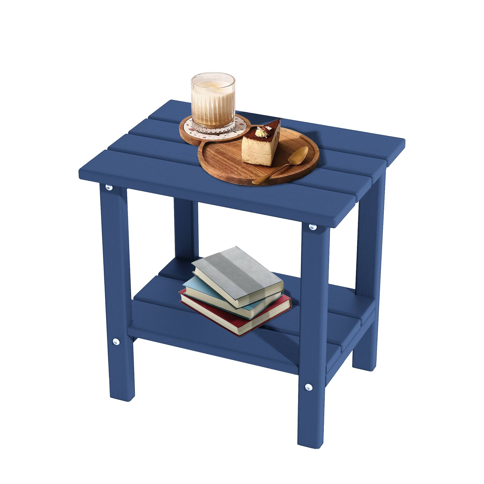 Front. Decksplore - 2-Tier HDPE Adirondack Side Table - Weatherproof Outdoor/Indoor Patio Side Table - Dark Blue.