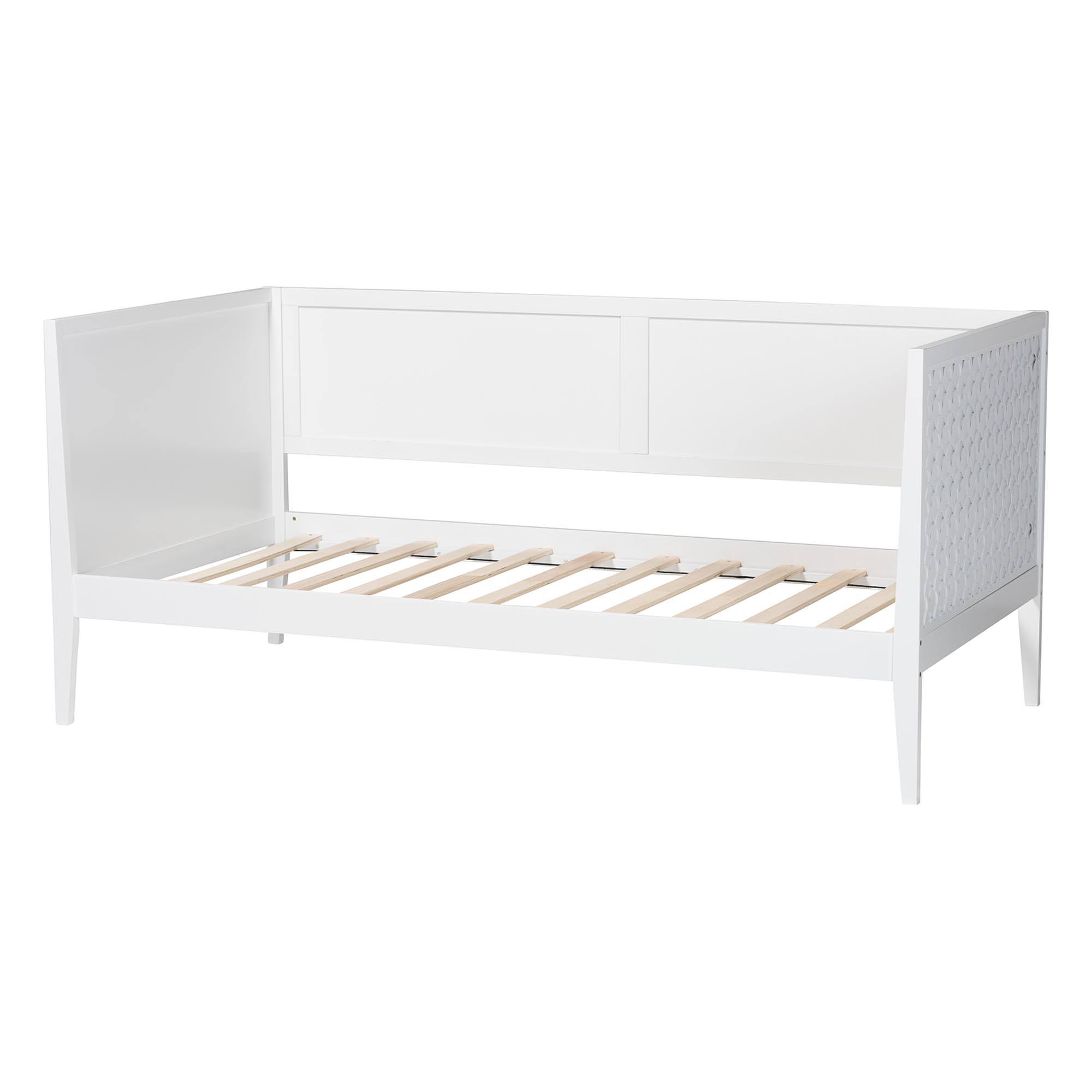 Back. Baxton Studio - Lara Twin Daybed - Modern Wood Bed Frame with Wraparound Laser-Cut Decorative Headboard Overlay - White.