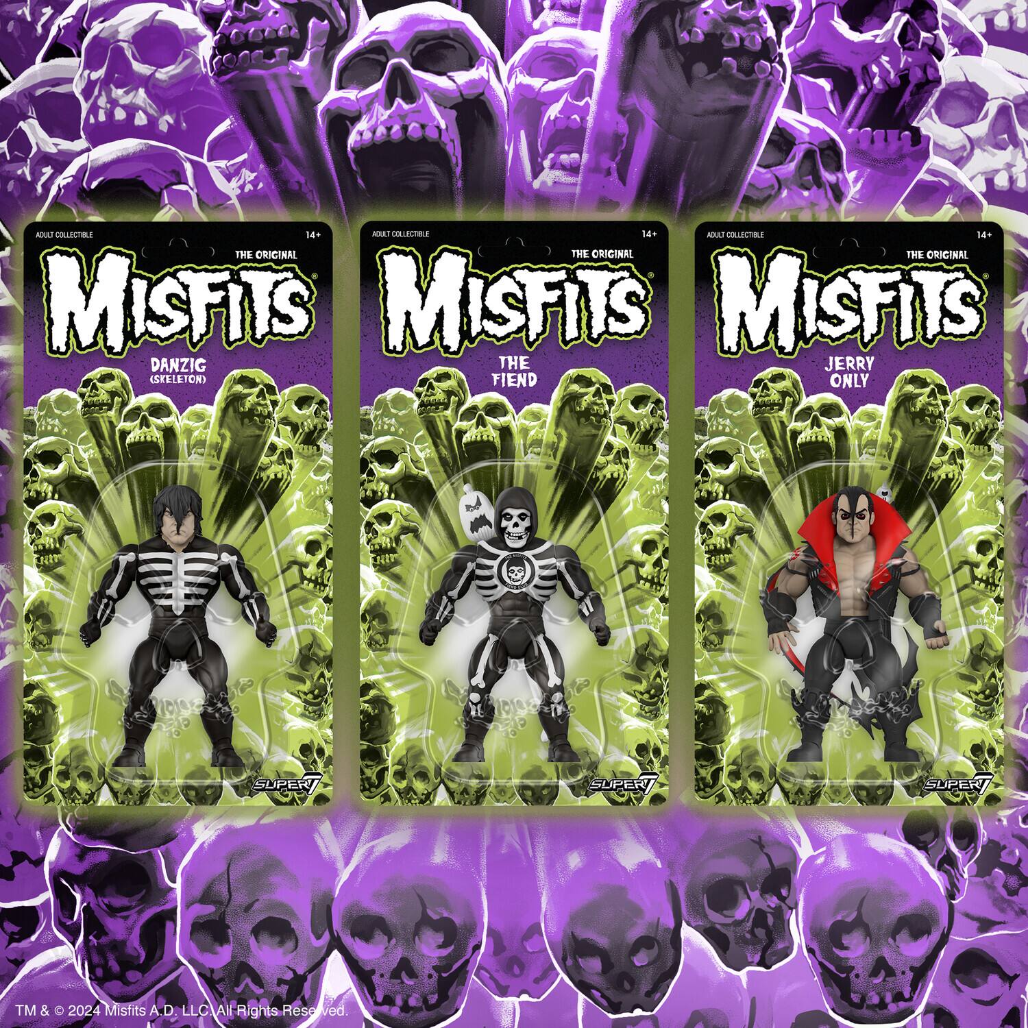 10660 Kran Collectible 18+ Mrri Aieuiie 14+ Aai Collectible 14- The Original The Original The Original Misfits Misfits Misfits Danzig The Jerry Skeleton Fiend Only Supert Supert Supen TM & 2024 Misfits A.D. LLC All Rights Reserved.