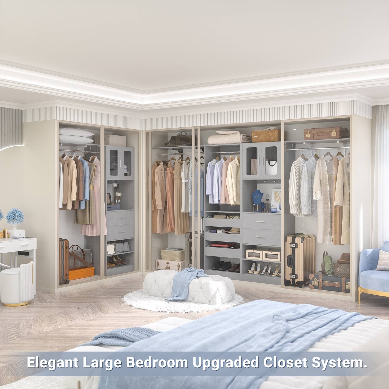 Elegant Large Bedroom Upgraded Closet System.