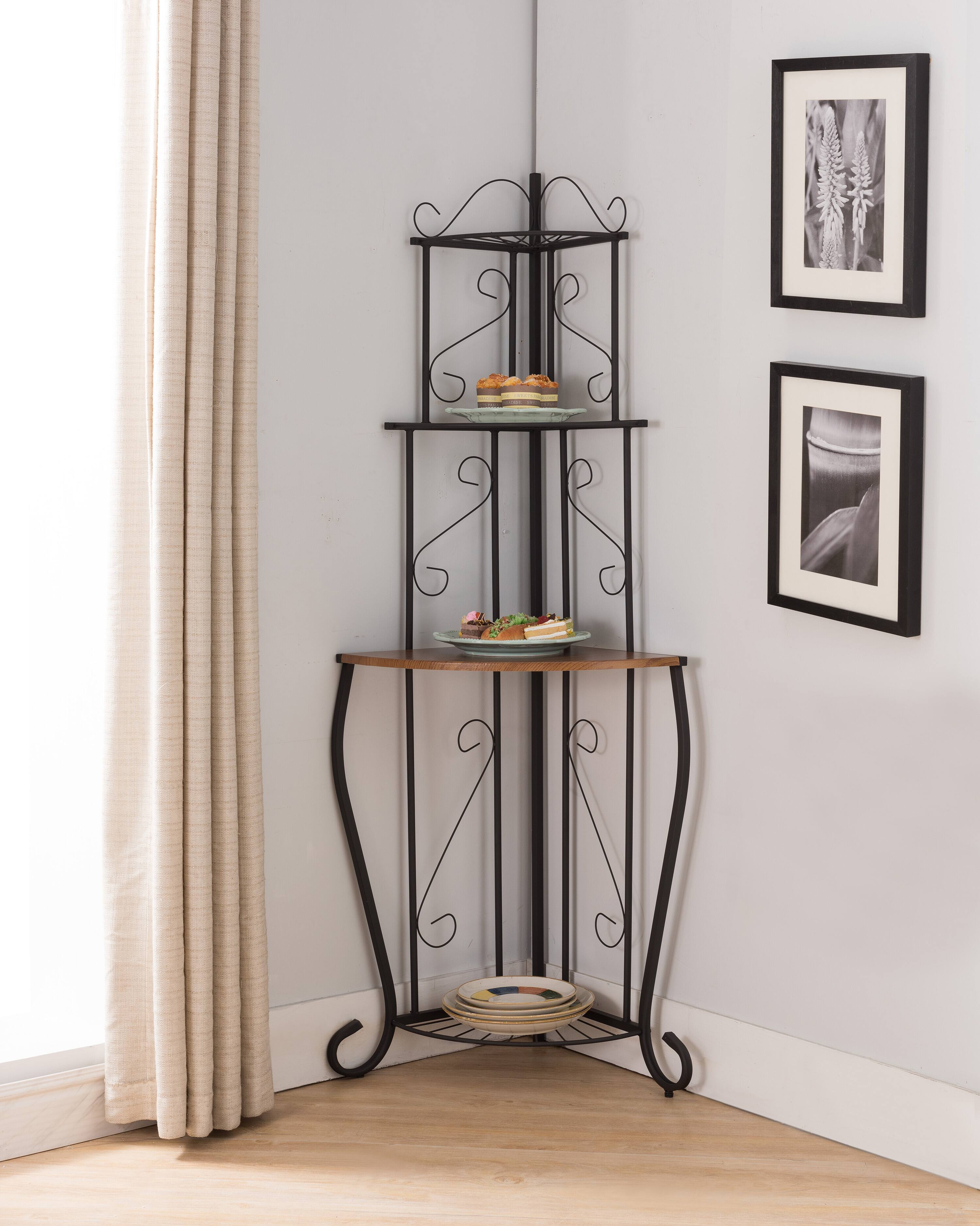 Angle. Kings Brand Furniture - Kings Brand Furniture Black / Walnut Kitchen Storage Corner Bakers Rack - Black.