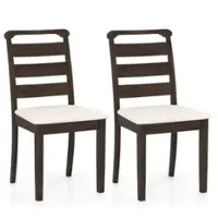 Costway - Modern Dining Chair Set of 2 Upholstered Farmhouse Chairs with Rubber Wood Frame - Brown + White - Front_Zoom