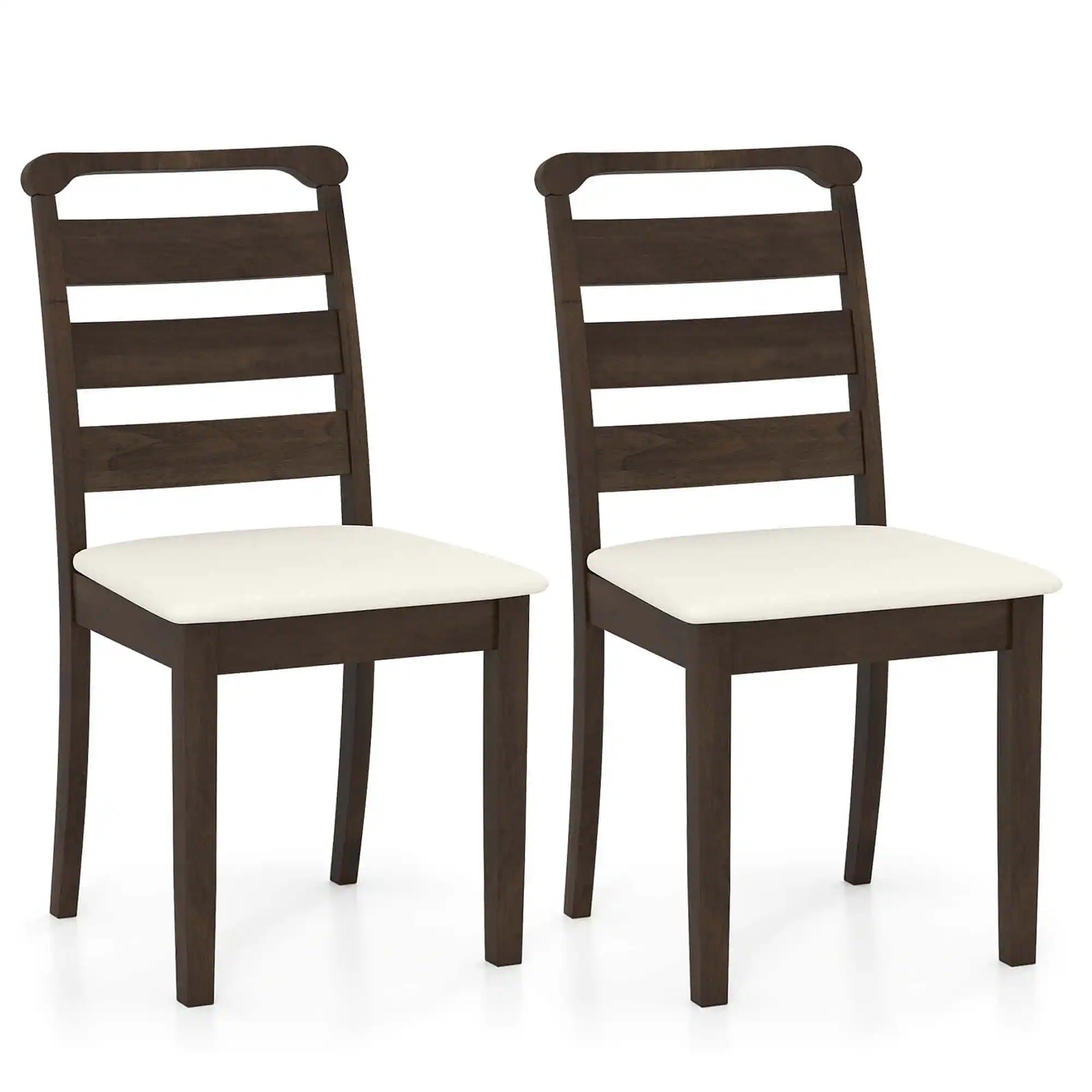 Costway - Modern Dining Chair Set of 2 Upholstered Farmhouse Chairs with Rubber Wood Frame - Brown + White
