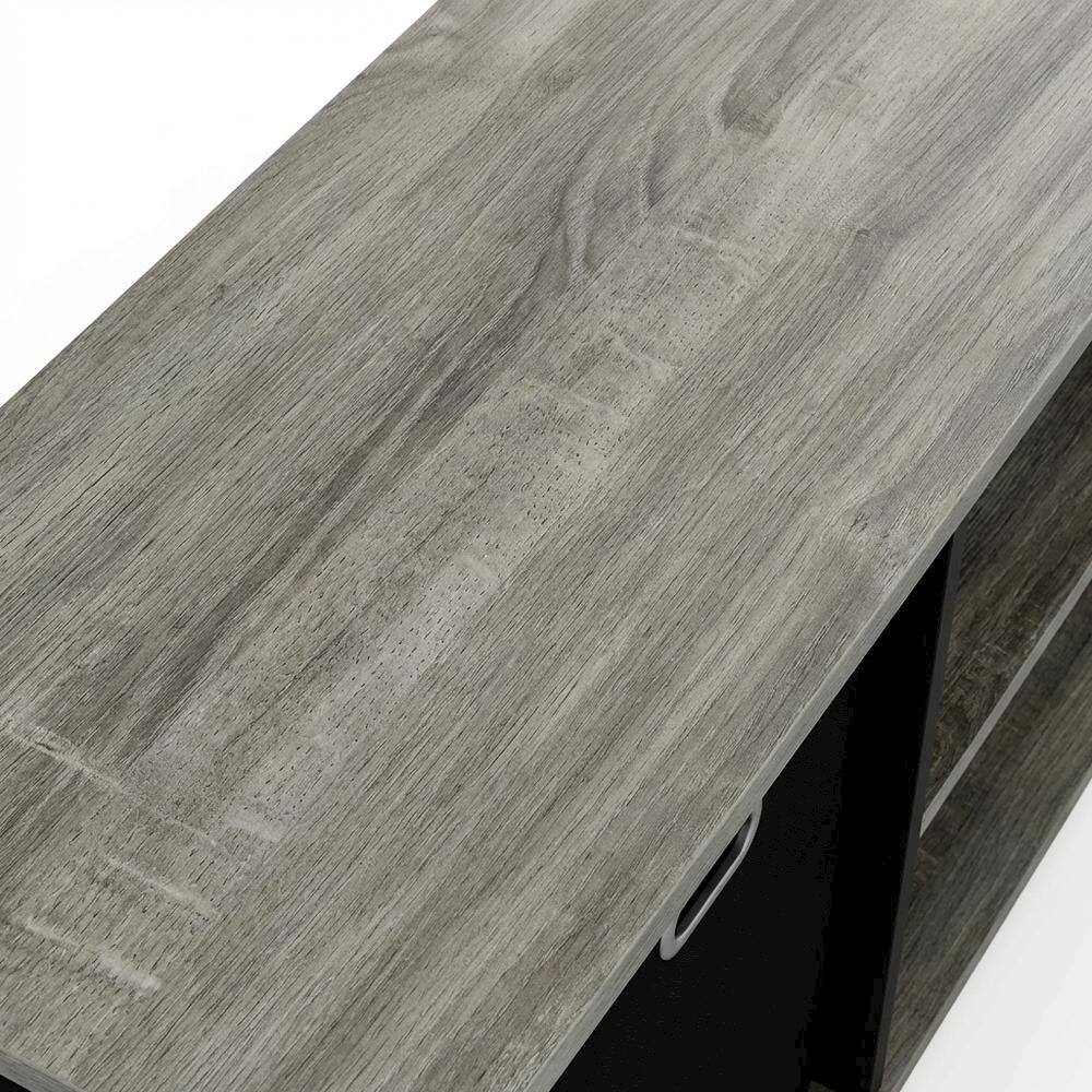 Alt View 1. FurniFact - Wood Entertainment Center with Storage Bins in French Oak and Black Finish - French Oak Grey/Black/Black.