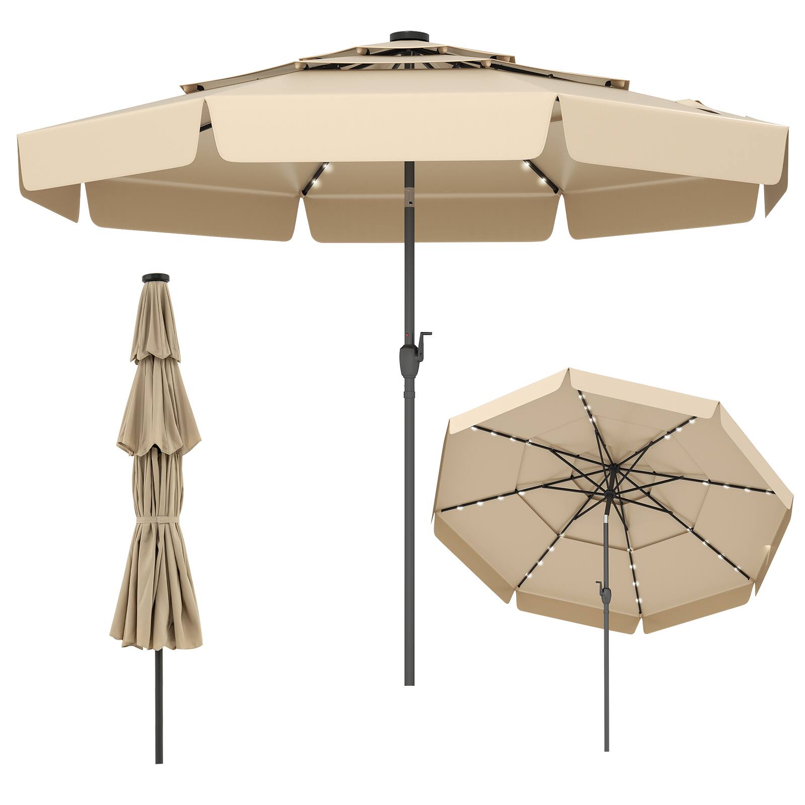 Gymax - 10 FT Solar Patio Umbrella w/ 32 LED Lights 3-Tier Vented Top & Tilt Adjustment - Beige price history on PriceWatchPro