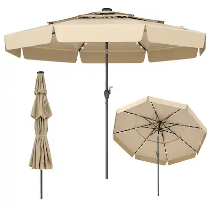 Front. Gymax - Gymax 10 FT Solar Patio Umbrella w/ 32 LED Lights 3-Tier Vented Top & Tilt Adjustment Beige - Beige.