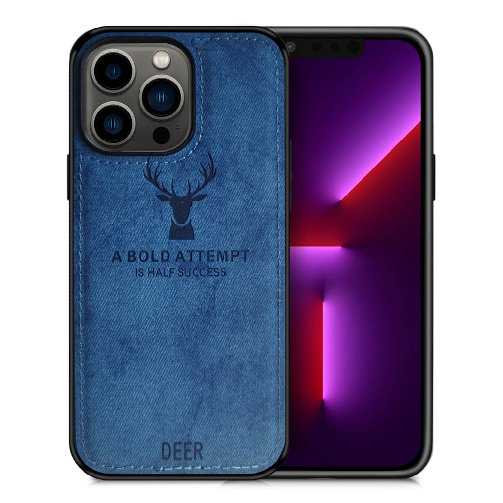 Alpha Digital - Iphone 13pro - Protective Case W/ Luxury Soft Cloth & Deer Design- Anti-dirt/shock - Blue