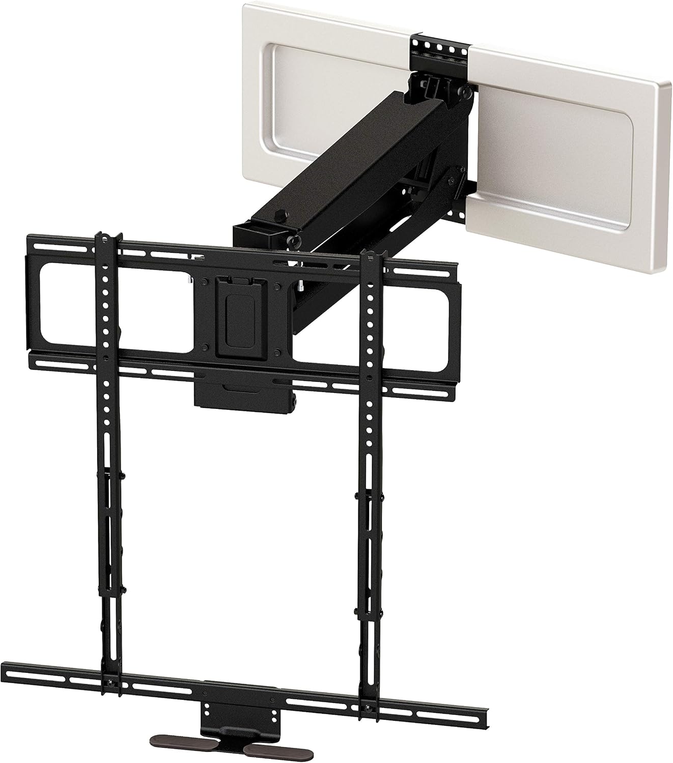 Angle. MantelMount - MM540 Above Fireplace Pull Down TV Mount for 44"–80" TVs to 90 lbs, Patented Heat Sensor Handles & Auto-Straightening - Black.