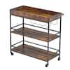 Front. VEVOR - Bar Cart, 3 Tiers Home Kitchen Serving Carts, Industrial Rolling Utility Station on Wheel, Mobile Drink Beverage Shelf - Black + Brown.