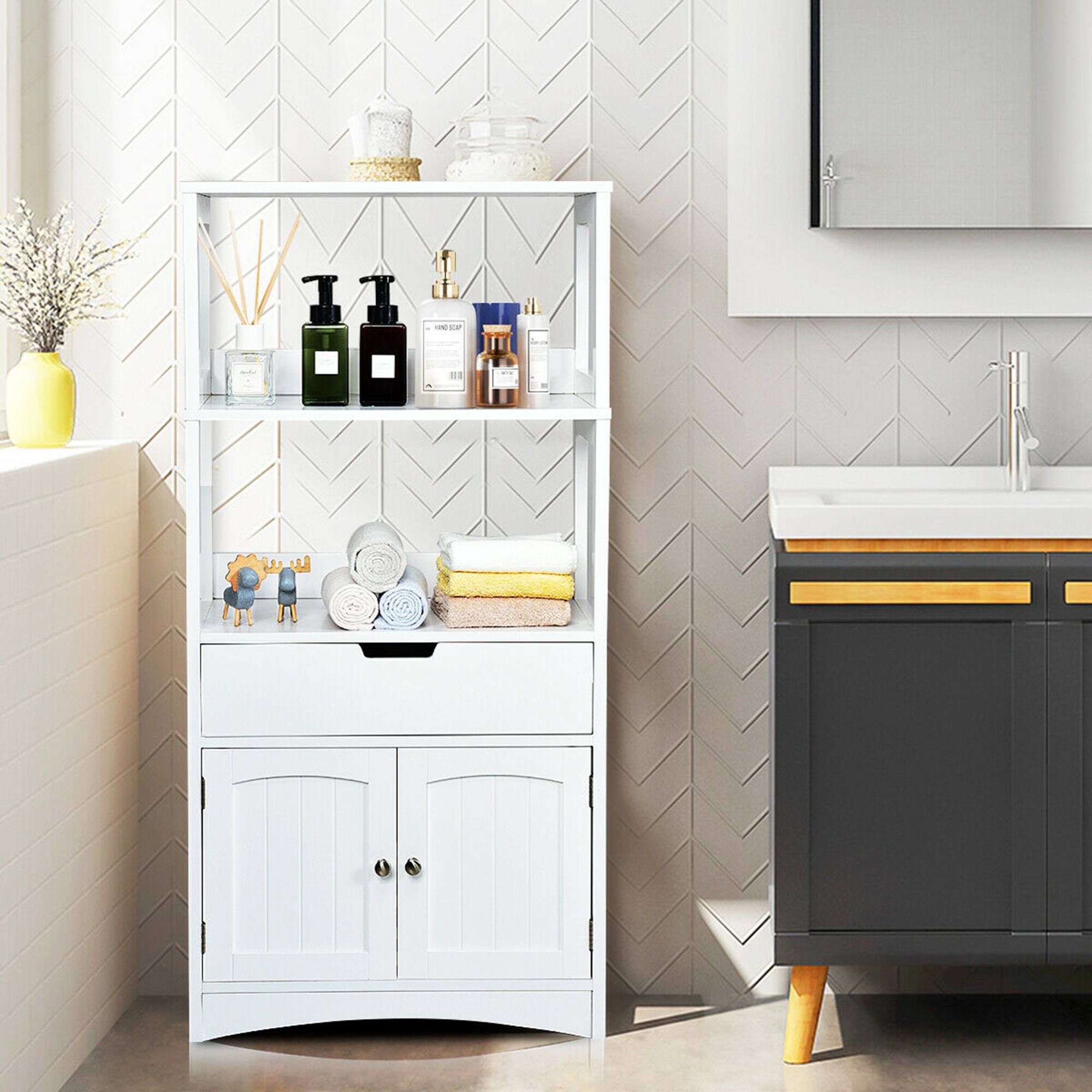 Alt View 3. Costway - Costway Bathroom Storage Cabinet Floor Cabinet w/Drawer Shelf Cupboard - White.