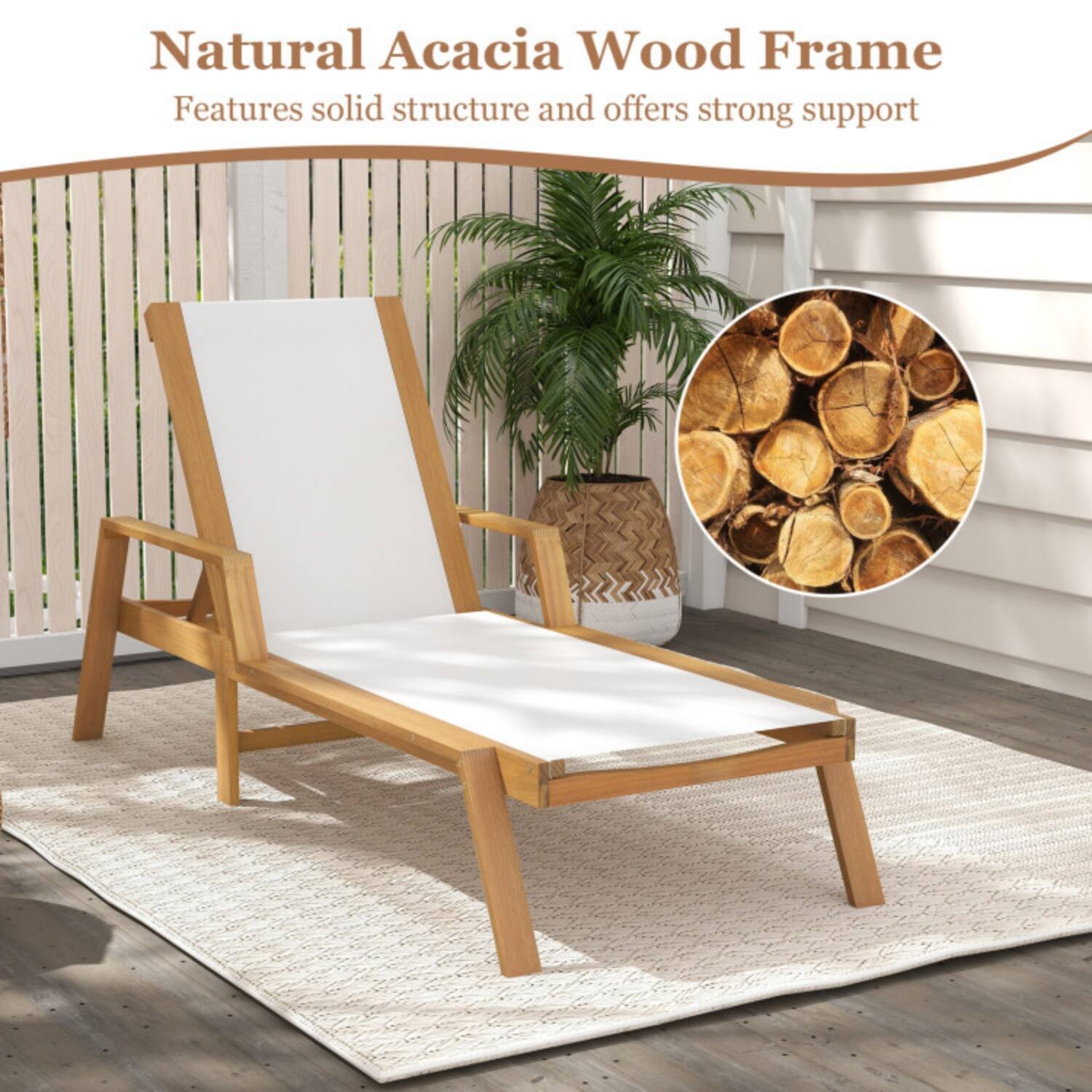 Natural Acacia Wood Frame  
Features solid structure and offers strong support