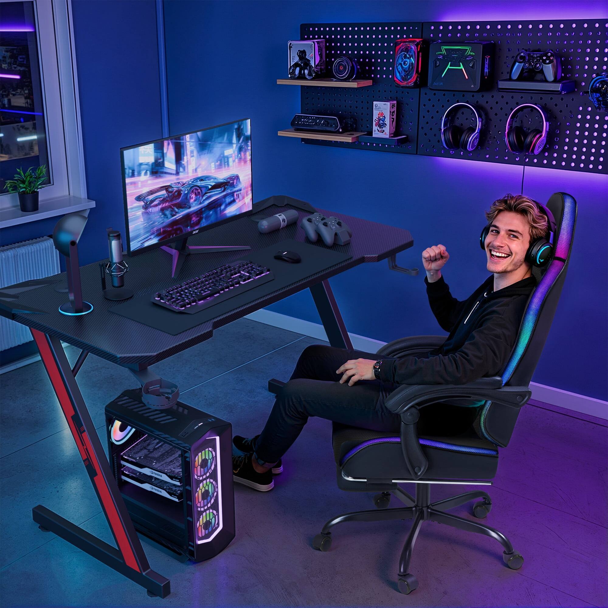 Alt View 5. Homall - RGB Gaming Chair with LED Lights, APP & Remote Control, Ergonomic Computer Chair with Massage & Footrest - BLACK.