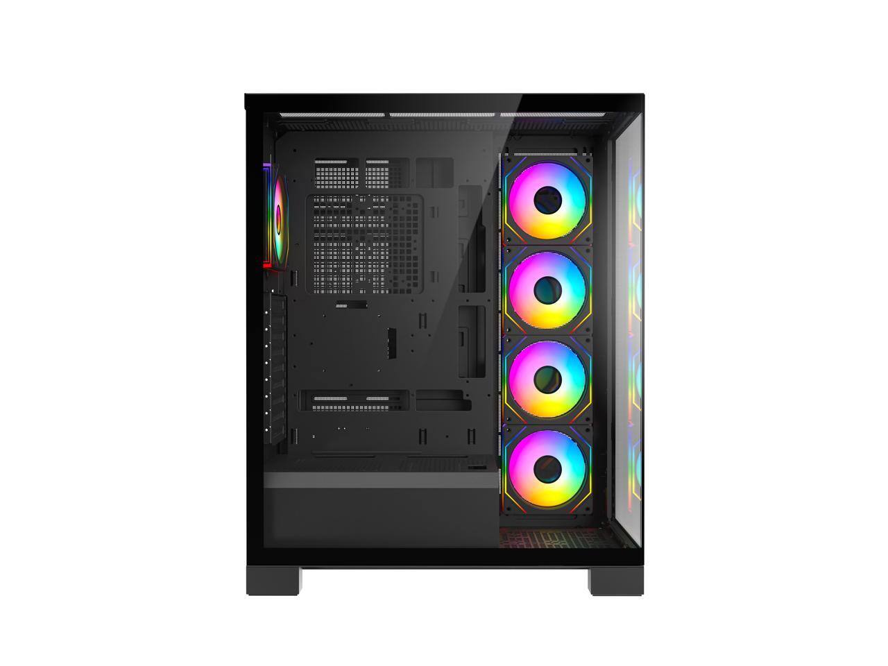 Alt View 6. DIYPC - DIYPC Vanguard-F2-Pro Black ATX Full Tower Case, Dual USB3.0/Type-C, Tempered Glass, 5x 120mm ARGB Fans, BTF Support - Black.