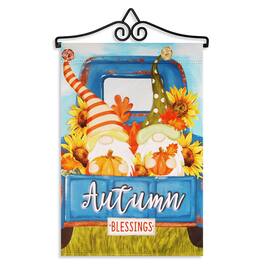 G128 - Garden Flag Hanger 14.2 inch and 12x18 inch Double-Sided Blockout Flag Autumn Gnomes - Multicolor