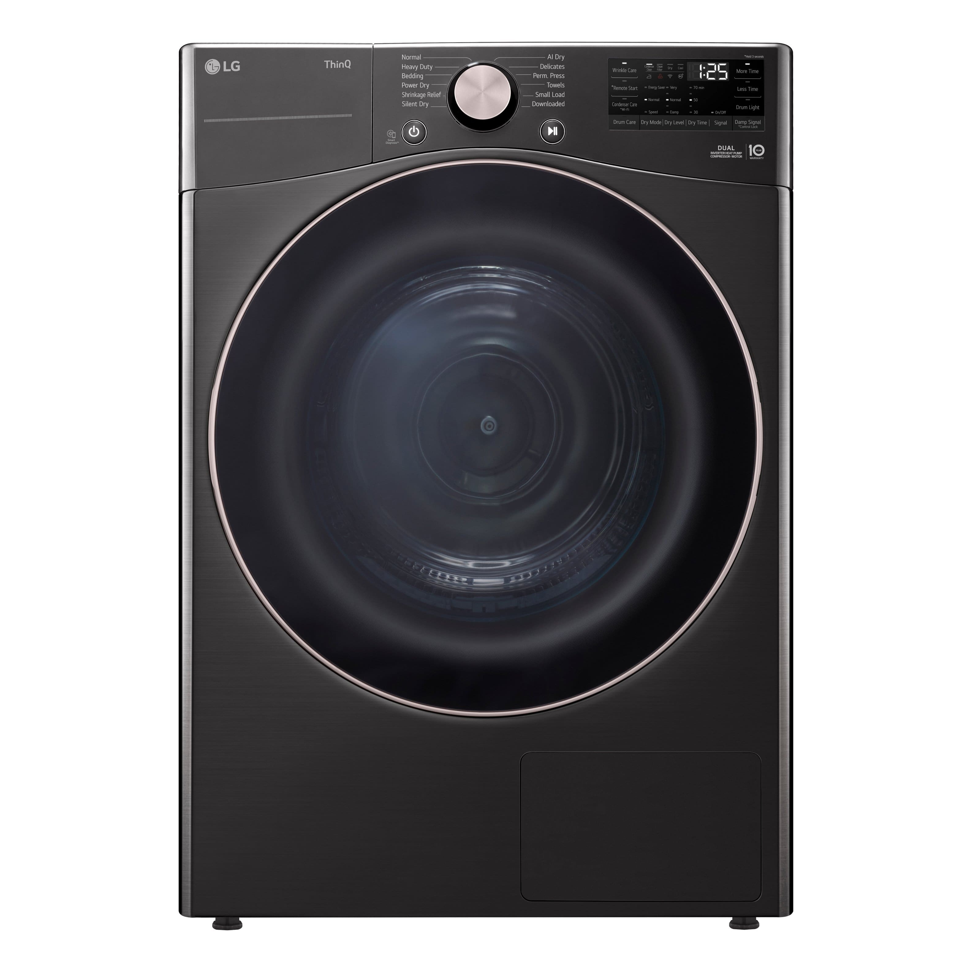 LG - 7.8 Cu. Ft. Stackable Smart Electric Dryer with Dual Inverter HeatPump Technology - Black Steel - Front_Zoom