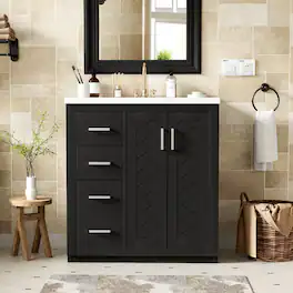 Loheer - 30 inch bathroom vanity with sink Solid Wood Frame - Black