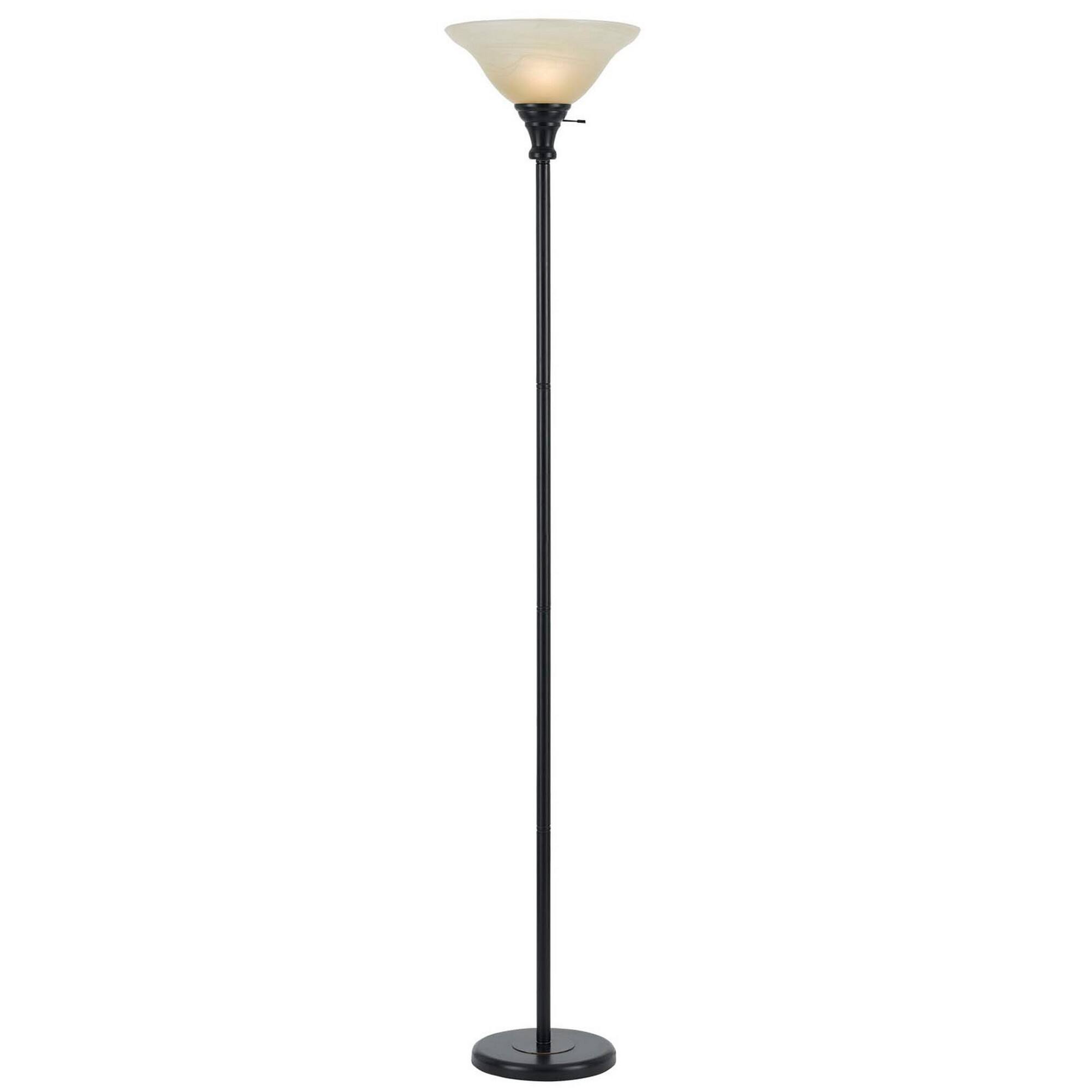 Front. Manhattan Lane - Metal Round 3 Way Torchiere Lamp with Frosted Shade.