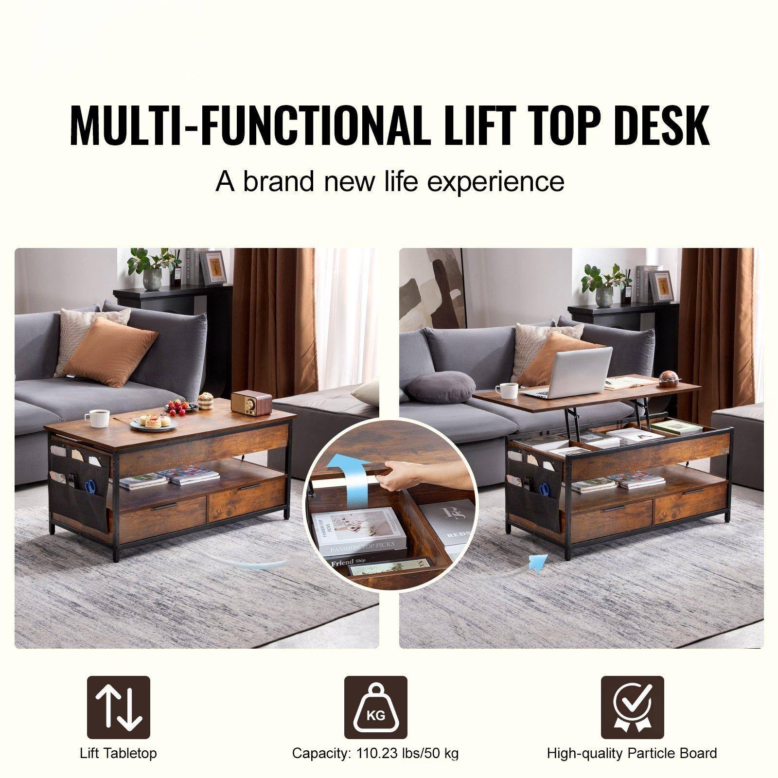 MULTI-FUNCTIONAL LIFT TOP DESK  
A brand new life experience  

- Lift Tabletop  
- Capacity: 110.23 lbs/50 kg  
- High-quality Particle Board