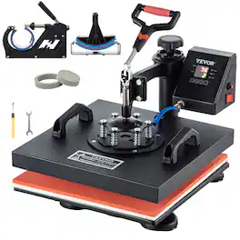 VEVOR - Heat Press, 5 in 1 15 x 15 Inch Heat Press Machine, Dual LED Display Heat Press Machine, Multifunctional Sublimation - Black