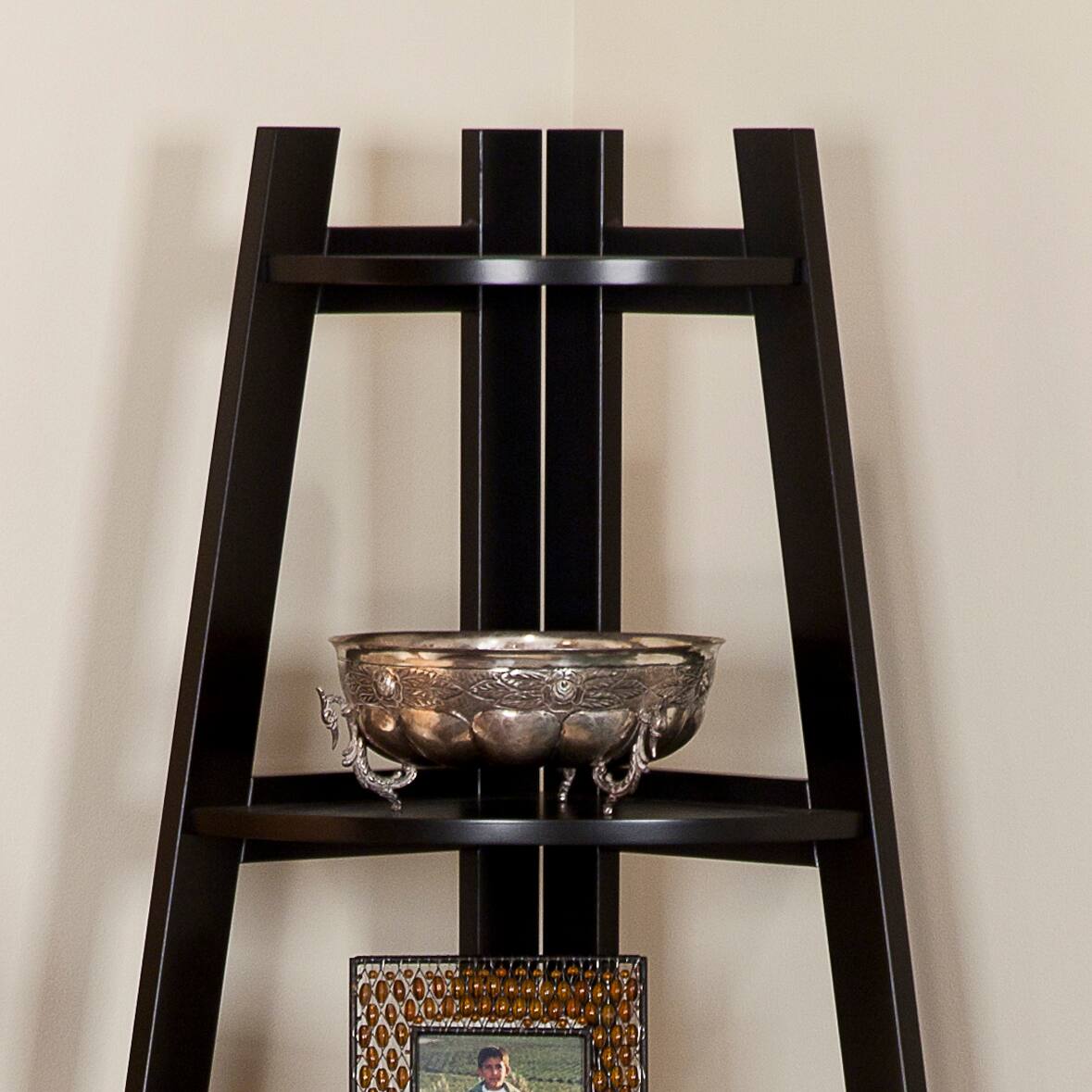 Left. Danya B - 5-Tier Pyramid Corner Display Shelves - Espresso - Espresso.