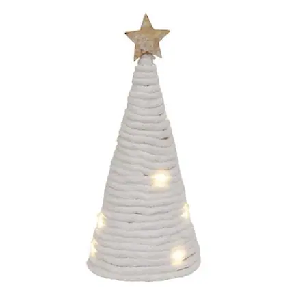 Front. BreeBe - White Yarn Christmas Tree w/LED Lights Small - White.