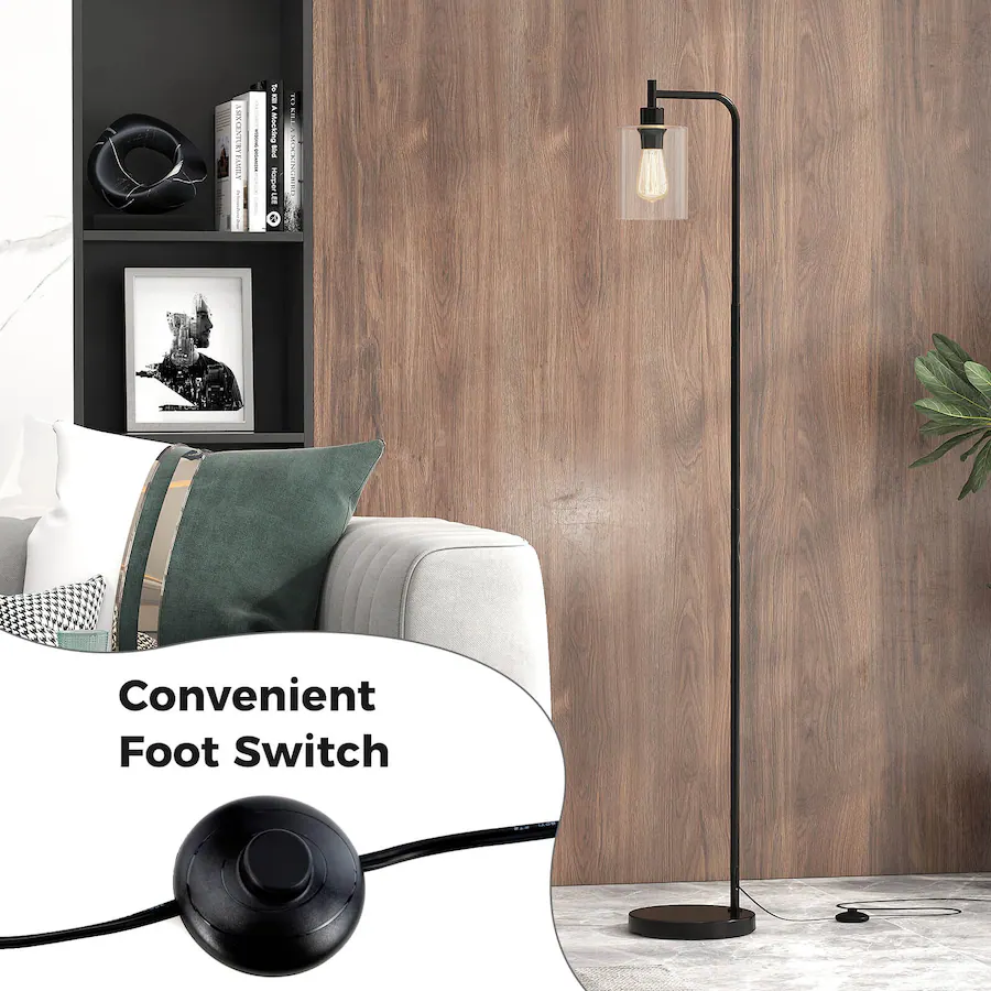 Costway Industrial Floor Lamp with Hanging Glass Lampshade and Foot ...
