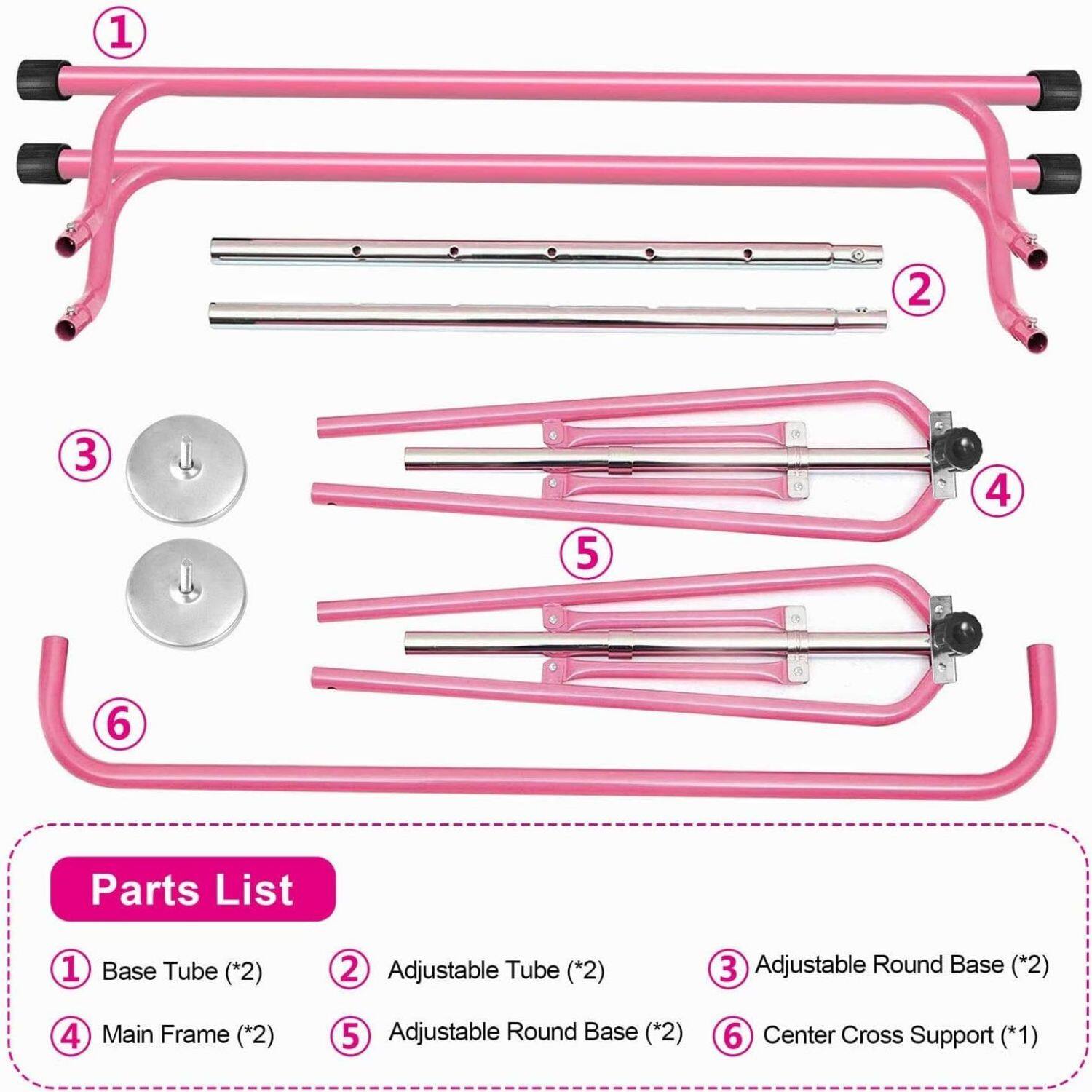 1. Base Tube (*2)  
2. Adjustable Tube (*2)  
3. Adjustable Round Base (*2)  
4. Main Frame (*2)  
5. Adjustable Round Base (*2)  
6. Center Cross Support (*1)  

Parts List  
1. Base Tube (*2)  
2. Adjustable Tube (*2)  
3. Adjustable Round Base (*2)  
4. Main Frame (*2)  
5. Adjustable Round Base (*2)  
6. Center Cross Support (*1)