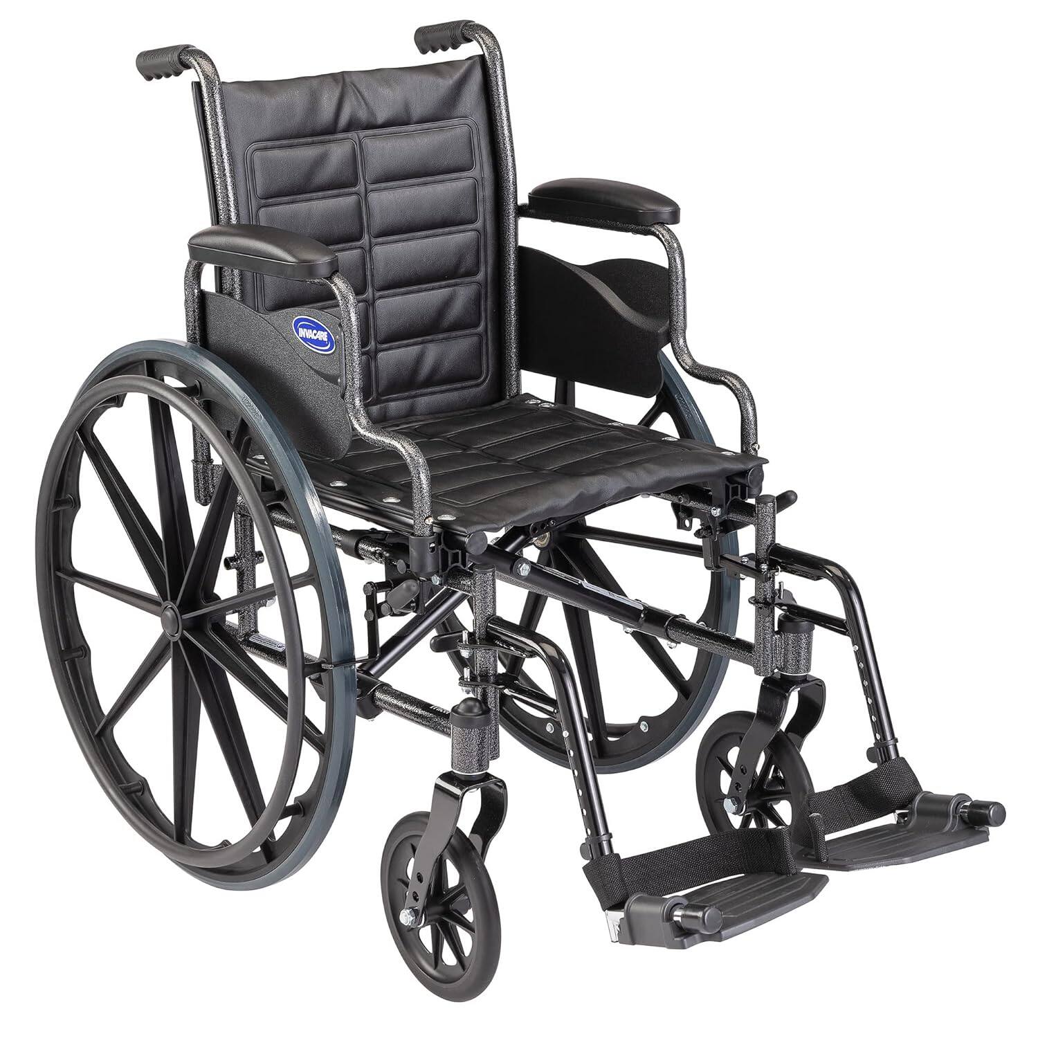 Front. Invacare - Tracer EX2 Standard Folding Wheelchair for Adults, (18" Seat), Desk Arms & Footrests, Durable - Black.