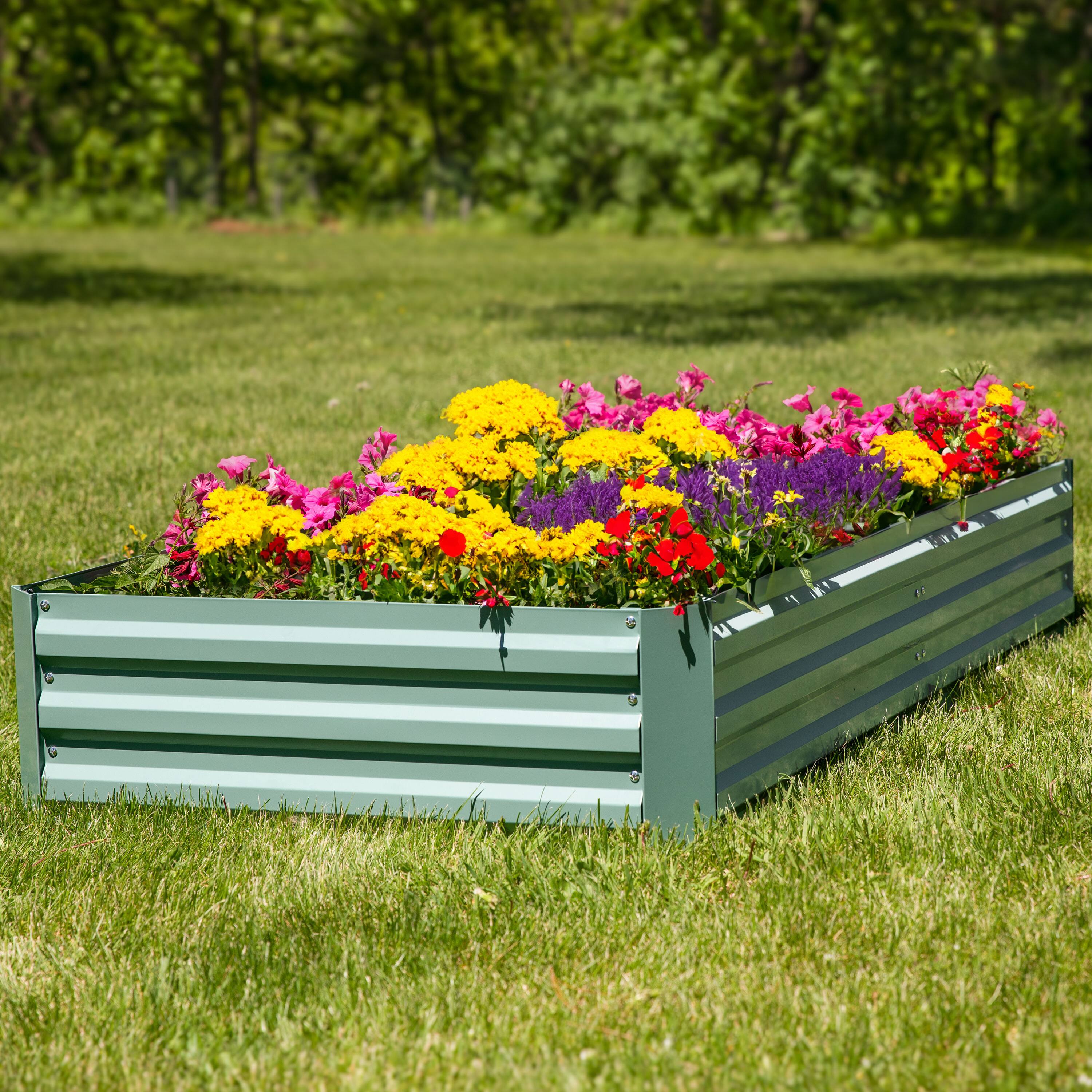 Alt View 1. Sunnydaze - Galvanized Steel Rectangle Raised Garden Bed - 4' x 8' - Green.
