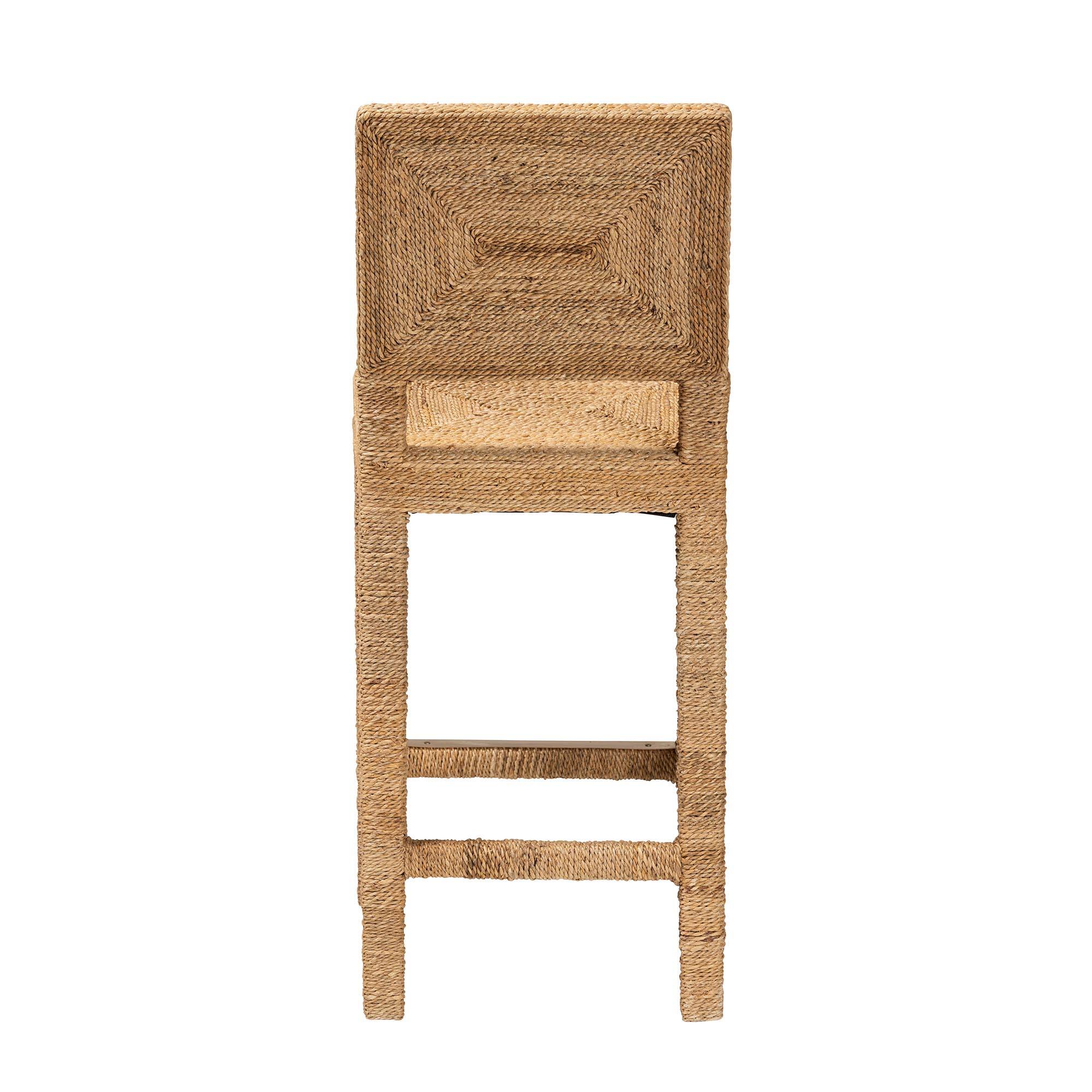 Back. bali & pari - Anfield Modern Bohemian Natural Seagrass and Mahogany Wood Counter Stool - Natural.