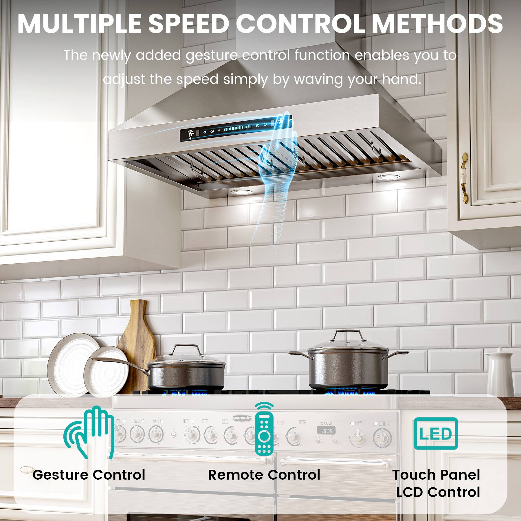 MULTIPLE SPEED CONTROL METHODS

The newly added gesture control function enables you to adjust the speed simply by waving your hand.

- Gesture Control
- Remote Control
- Touch Panel LCD Control