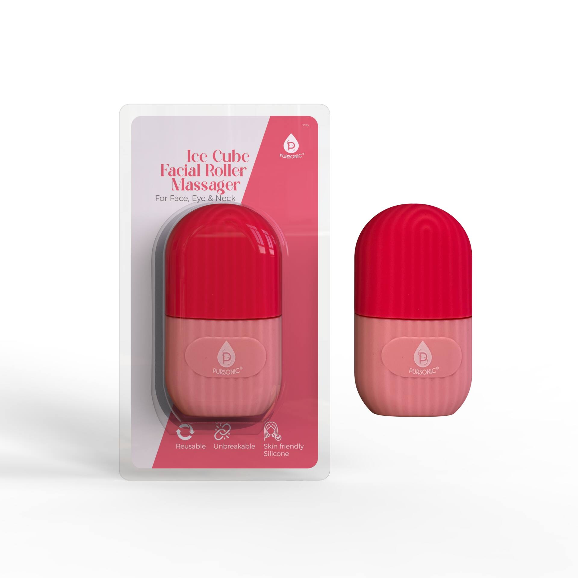 Pursonic - Ice Cube Facial Roller Massager for Face, Eyes, and Neck - Pink