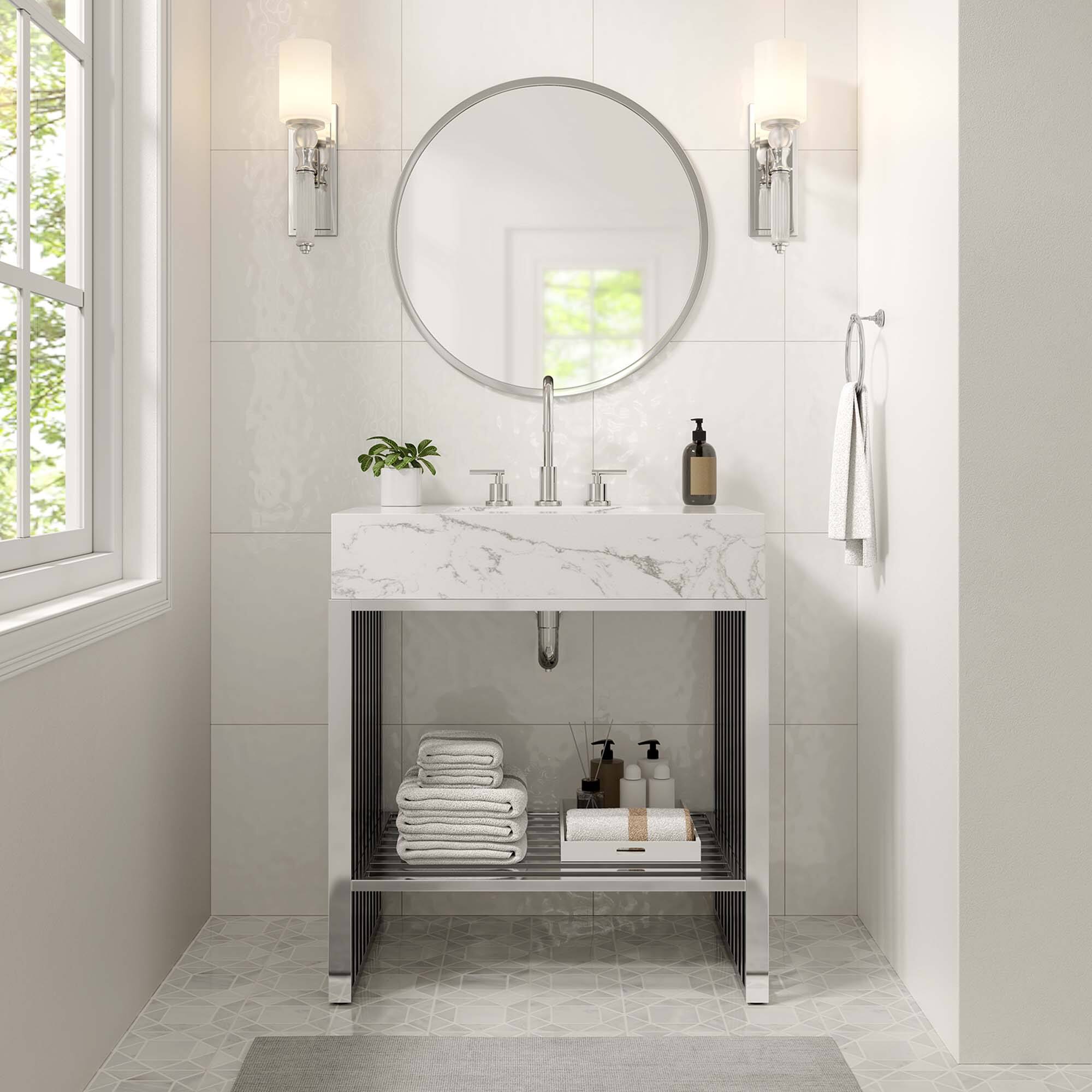 Front. Modway - Gridiron Bathroom Vanity Basin Included by Modway - White Silver.
