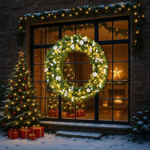 Alt View 7. Winado - 60in Pre-lit Artificial Christmas Wreath Outdoor with LED Lights for Holiday Decoration - Light Green.
