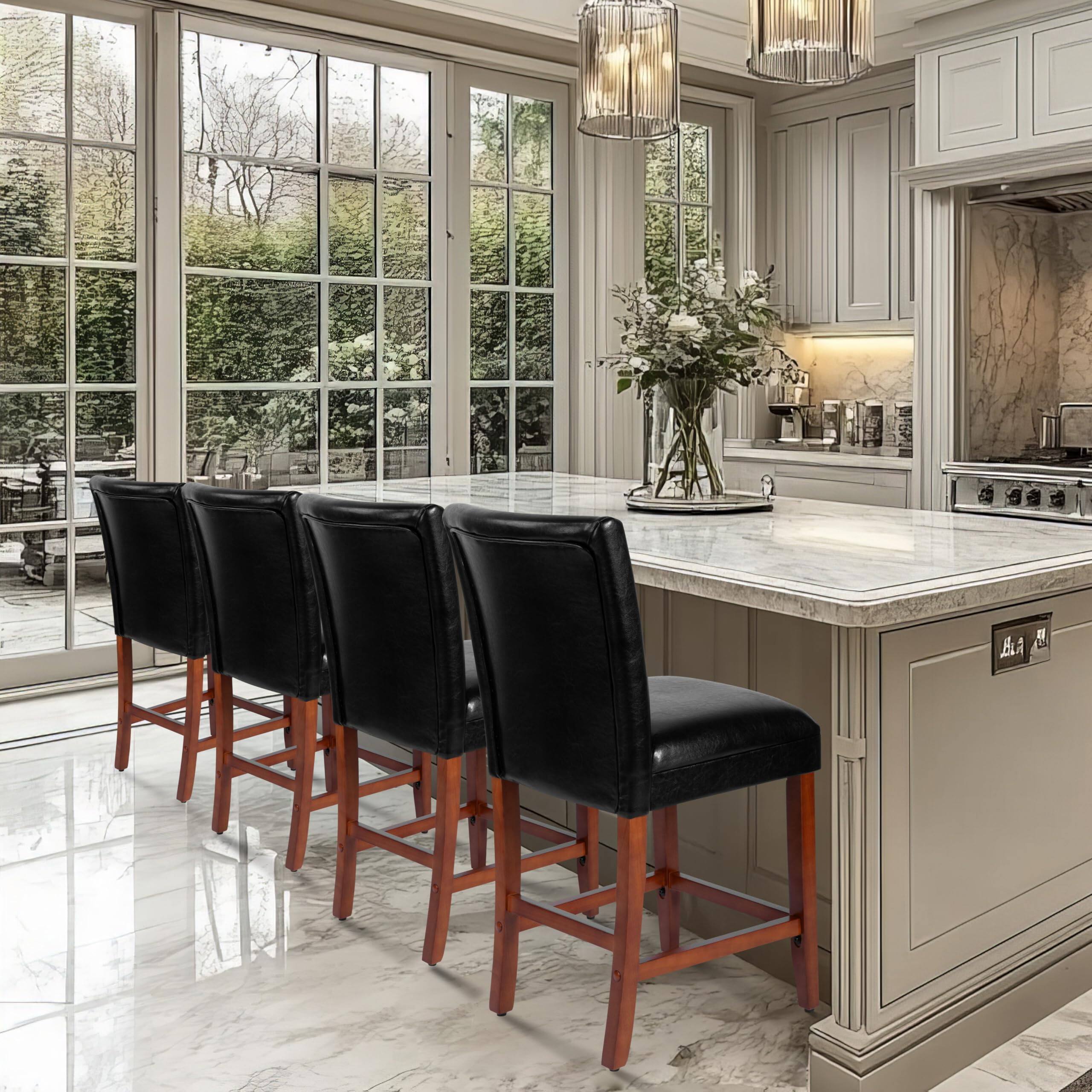 Left. JETRANSPORT - Home Decor | Classic Counter Height Bar Stools Faux Leather 24 Inch Decorative Furniture (black)single - Brown Faux 24 Inches.